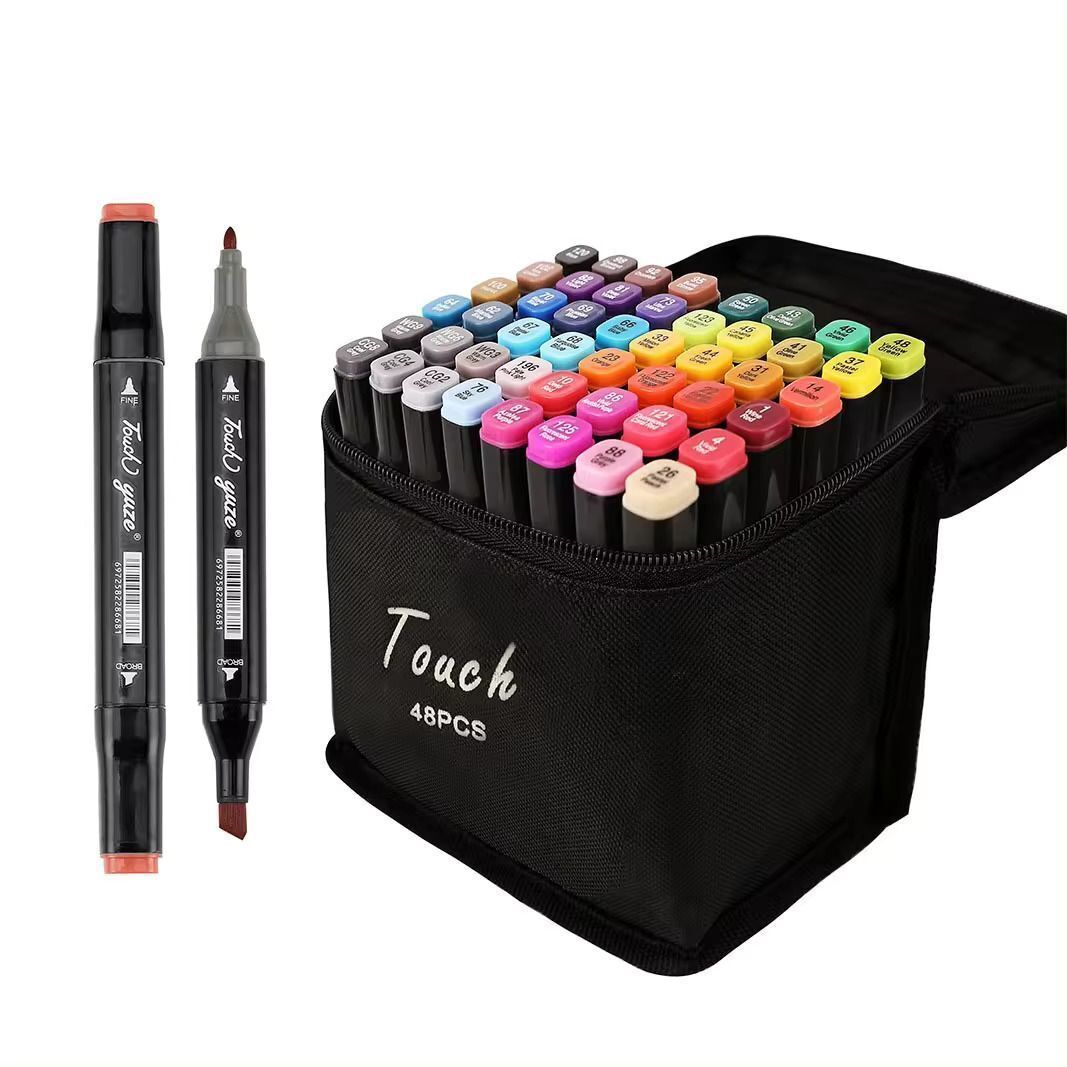 kavonex 48 Alcohol Based Dual Head Broad and Fine Tip Marker Drawing Pen with Pouch thick and dark Nib Sketch Pens with Washable Ink-picture-12