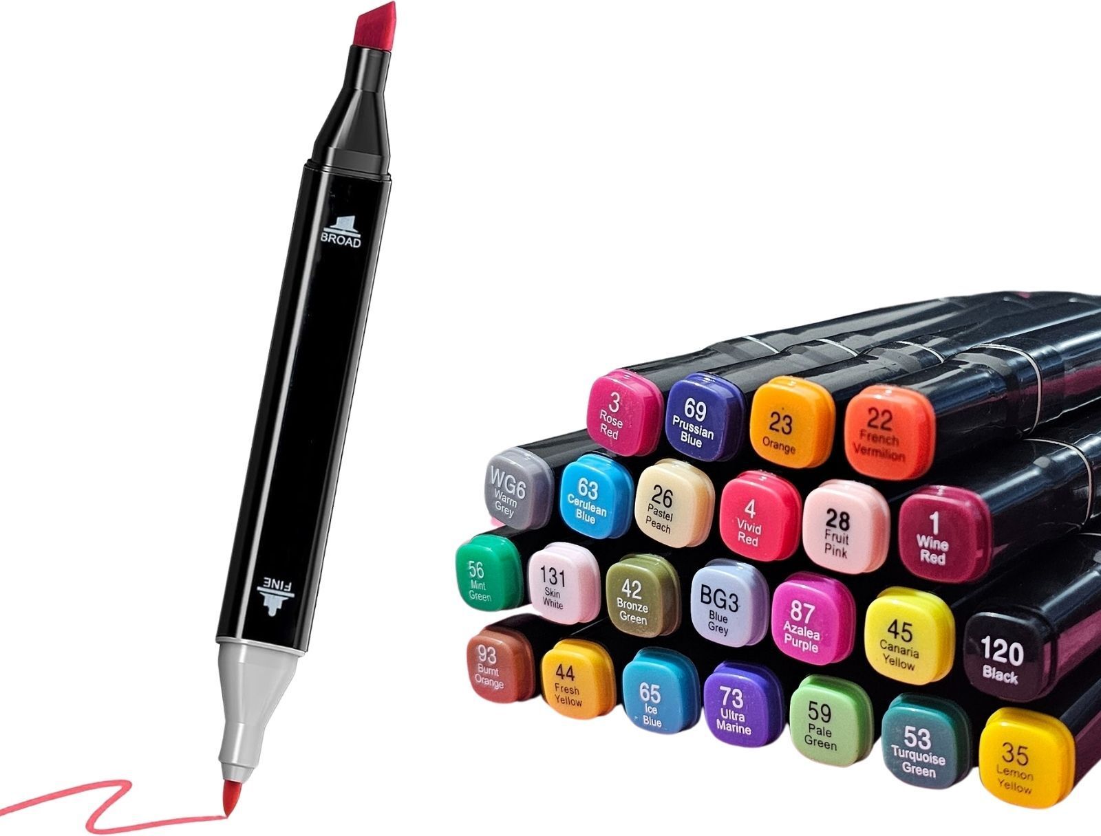 Dual Tip Art Markers-24 K 851 24 PCS Bullet and Calligraphy Alcohol Ink Marker Nib Sketch Pens-image-49