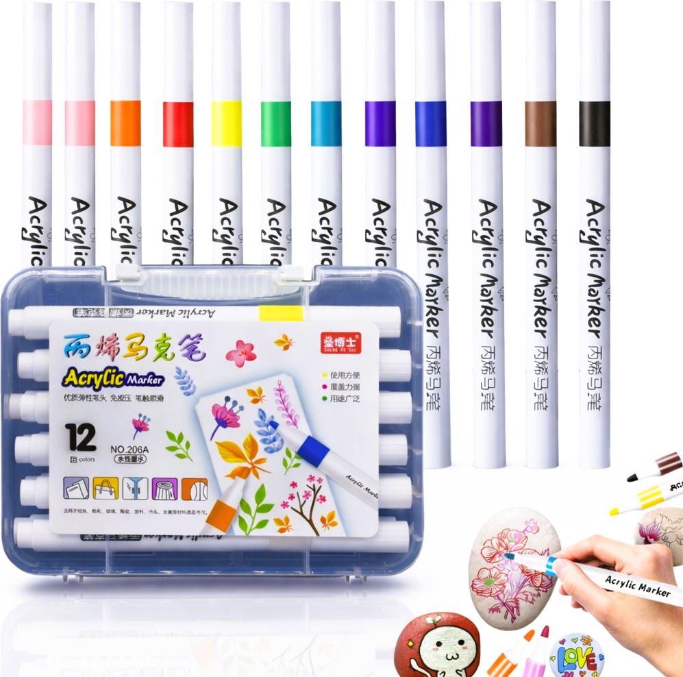 anshaura 12 Colors Acrylic Paint Marker Pens for Rock Painting, Glass & Wood Art Fine Tip Marker Nib Sketch Pens-picture-45