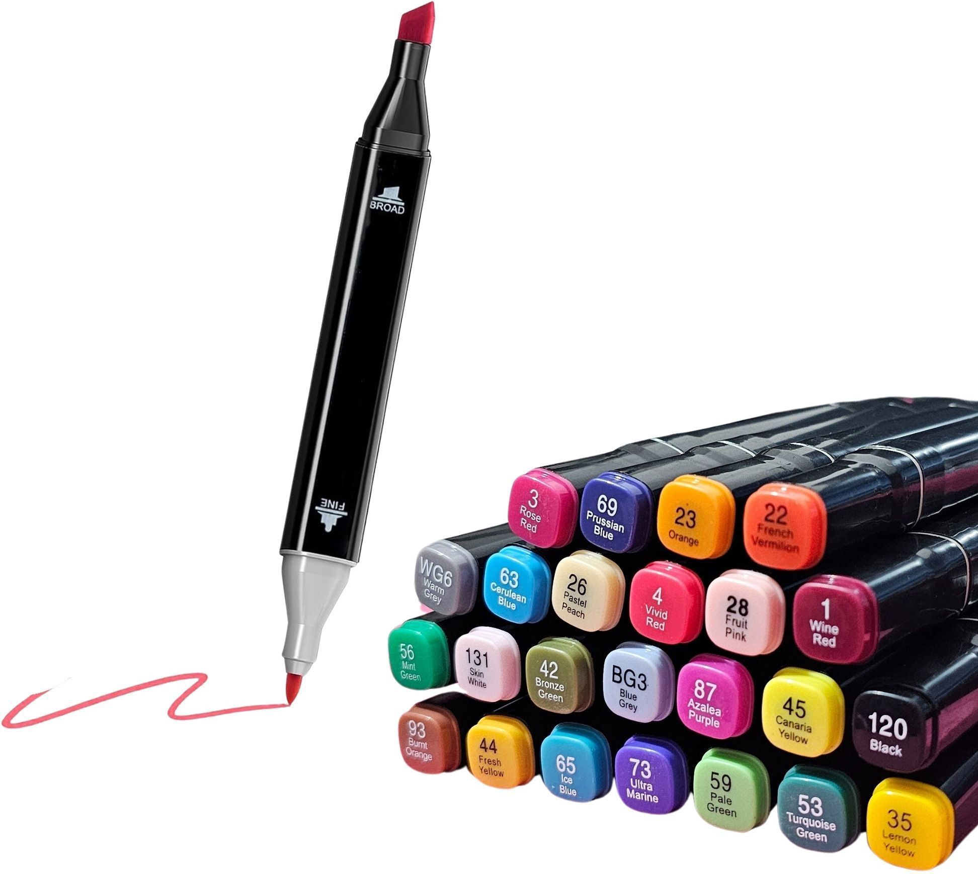Dual Tip Art Markers-24 K 198 24 PCS Bullet and Calligraphy Alcohol Ink Marker Nib Sketch Pens-image-42