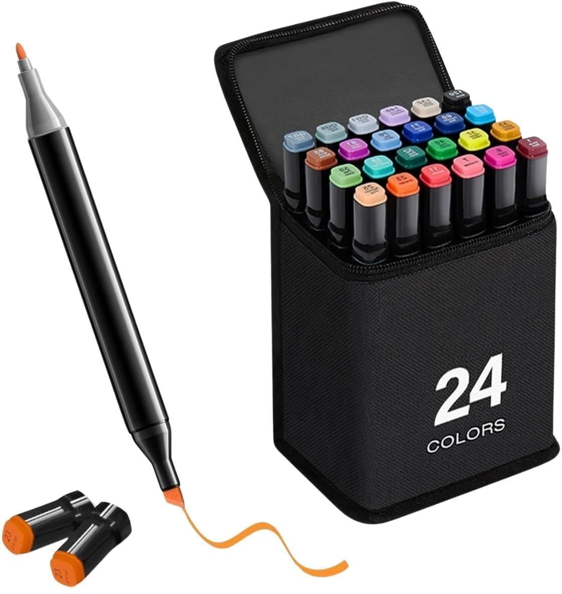 ablue clipper Dual Tip Art Markers-24 A049 24 PCS Bullet and Calligraphy Alcohol Ink Marker Nib Sketch Pens-picture-1