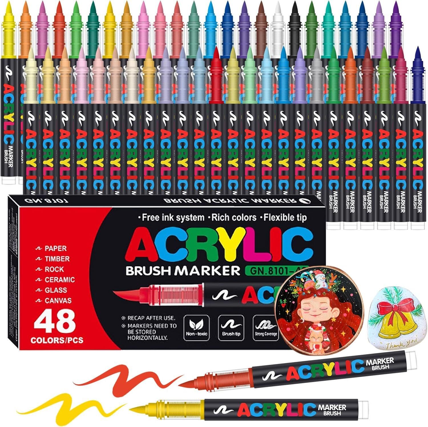 jolliffe 48 Acrylic Paint Markers Brush Tip Multi-Surface Paint Pens for Rock, Canvas, Glass, Wood, Fabric & DIY Crafts Nib Sketch Pen-picture-30