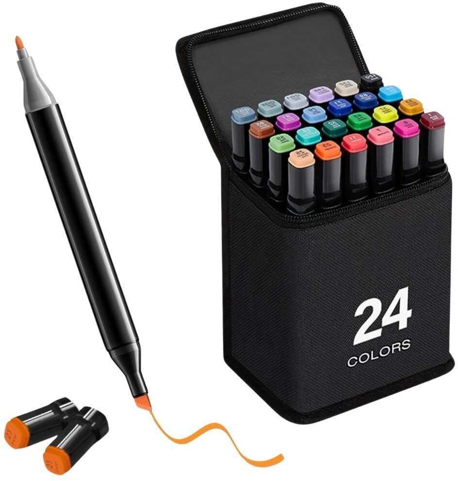 ablue clipper Dual Tip Art Markers-24 K 548 24 PCS Bullet and Calligraphy Alcohol Ink Marker Nib Sketch Pens-picture-20