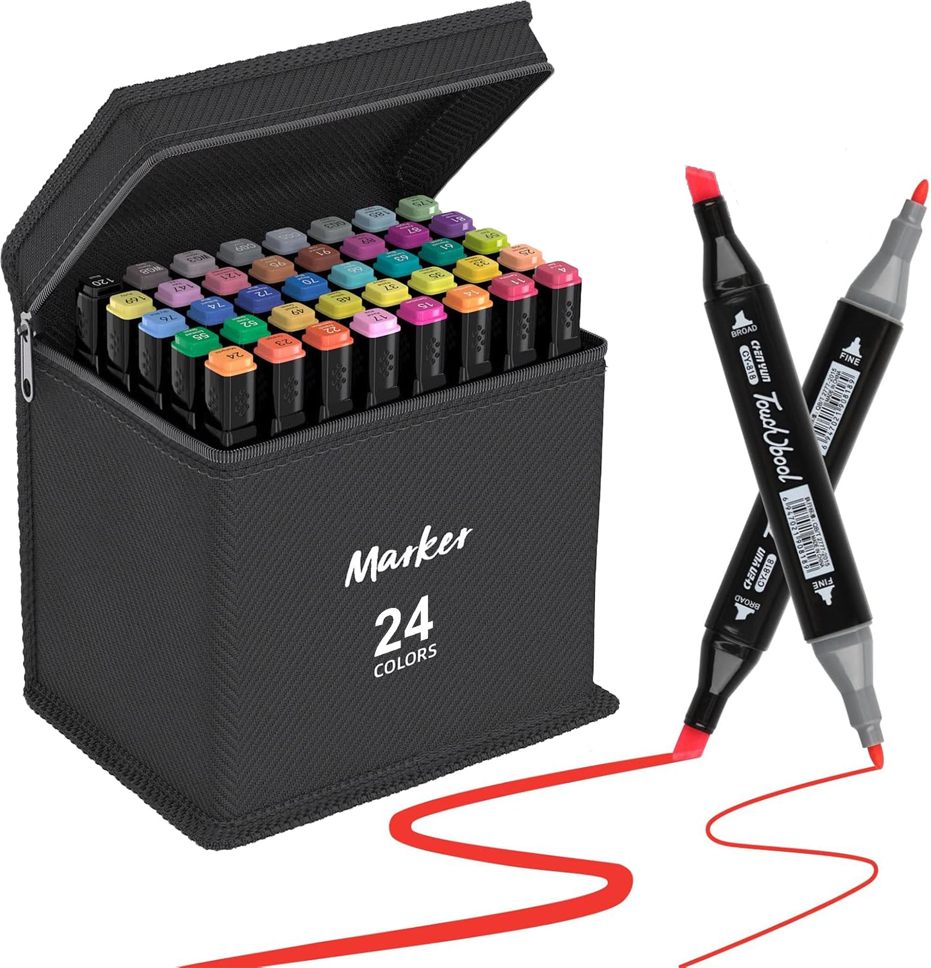 24 Colors Dual Tip Alcohol Marker with Carry Case for Painting, Drawing, Artist Chisel & Fine Permanent Coloring Marker Sketch Pens for Kids & Adults, Model K24 Nib Sketch Pens-image-6