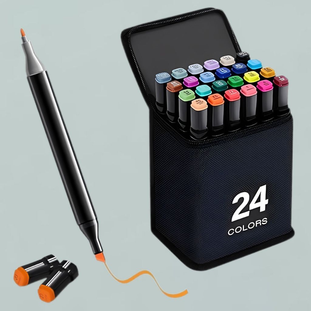 ablue clipper 24 Marker Set Dual-Tip Design: Vibrant Art & Coloring Set for Kids & Adults Nib Nib Sketch Pens-picture-14