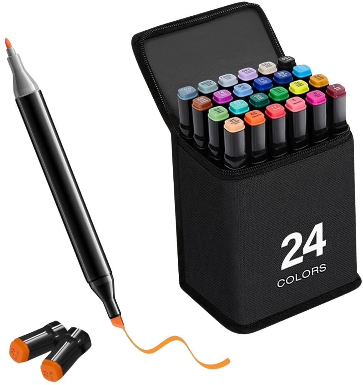 ablue clipper Dual Tip Art Markers-24 A365 24 PCS Bullet and Calligraphy Alcohol Ink Marker Nib Sketch Pens-picture-28