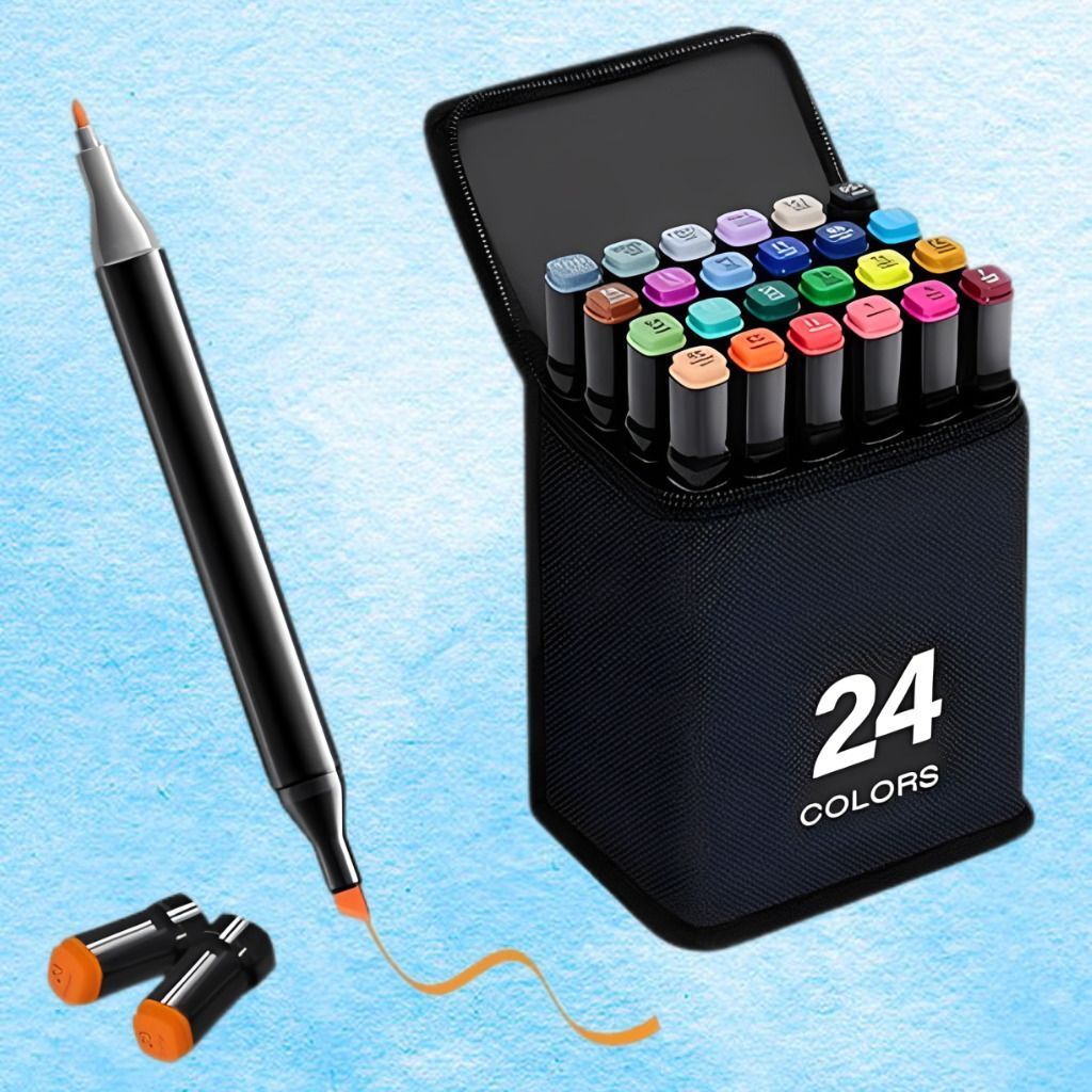 ablue clipper 24 Marker Set Dual-Tip Design: Vibrant Art & Coloring Set for Kids & Adults Nib Nib Sketch Pens-picture-39