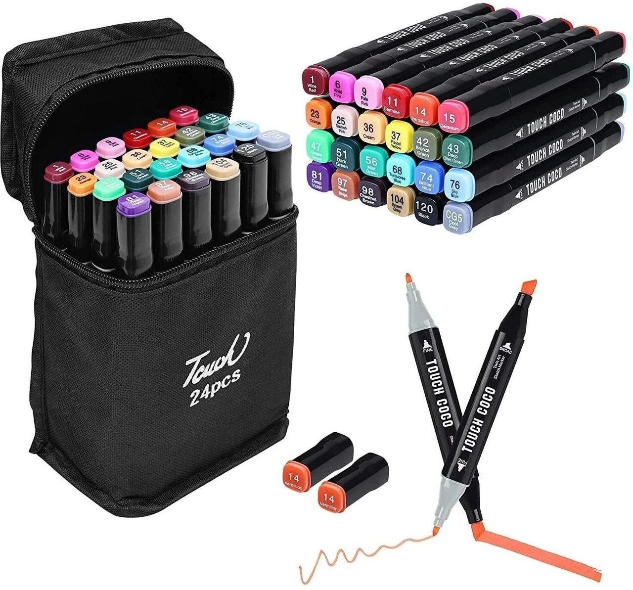 jiyancreation 24 Durable Fiber Bullet Tip, Smooth Ink Flow, Medium Tip Nib Sketch Pens with Washable Ink-picture-3