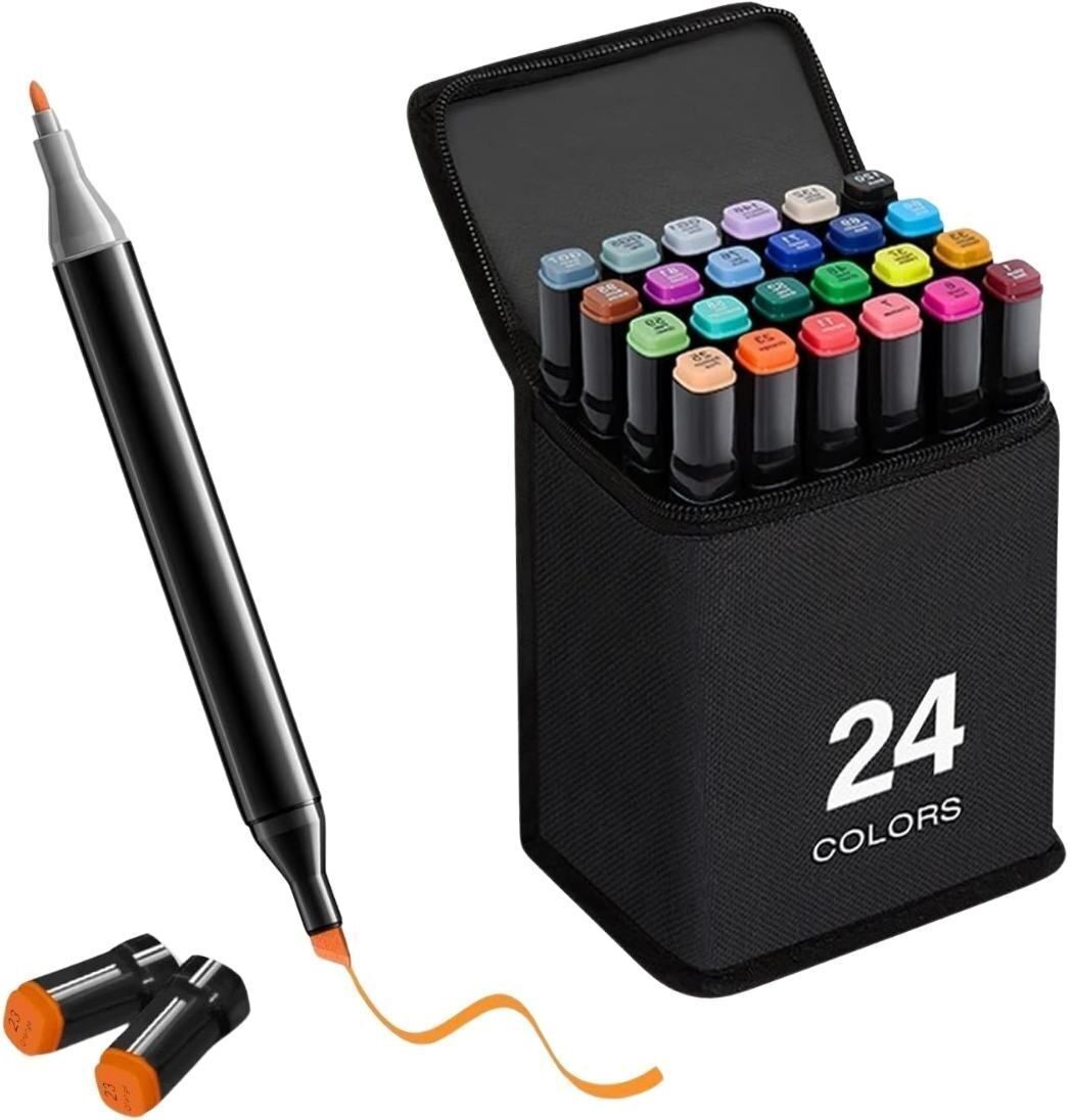 Dual Tip Art Markers-24 A900 24 PCS Bullet and Calligraphy Alcohol Ink Marker Nib Sketch Pens-image-41