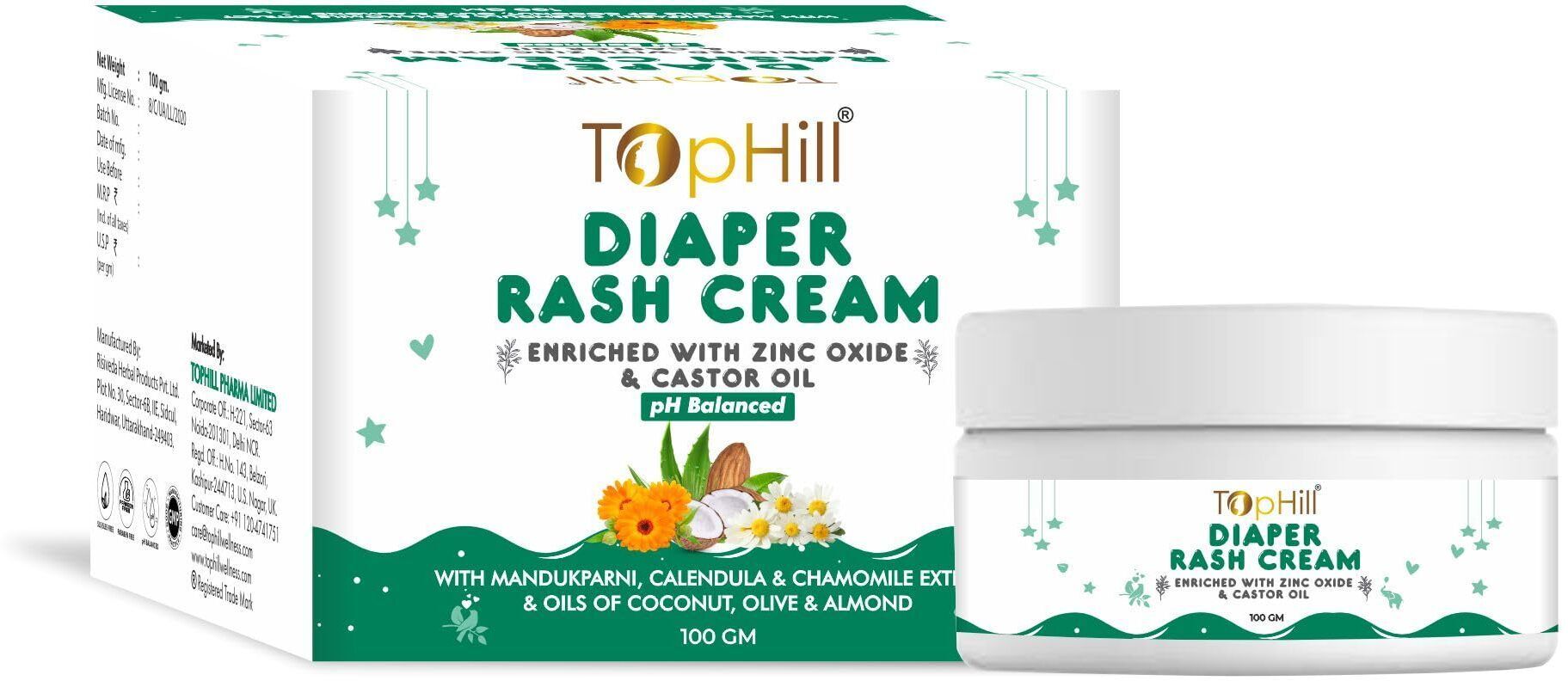 Tophill Diaper Rash Cream | Relieves Rashes, Reduces Redness & Irritation | Pack of 3
