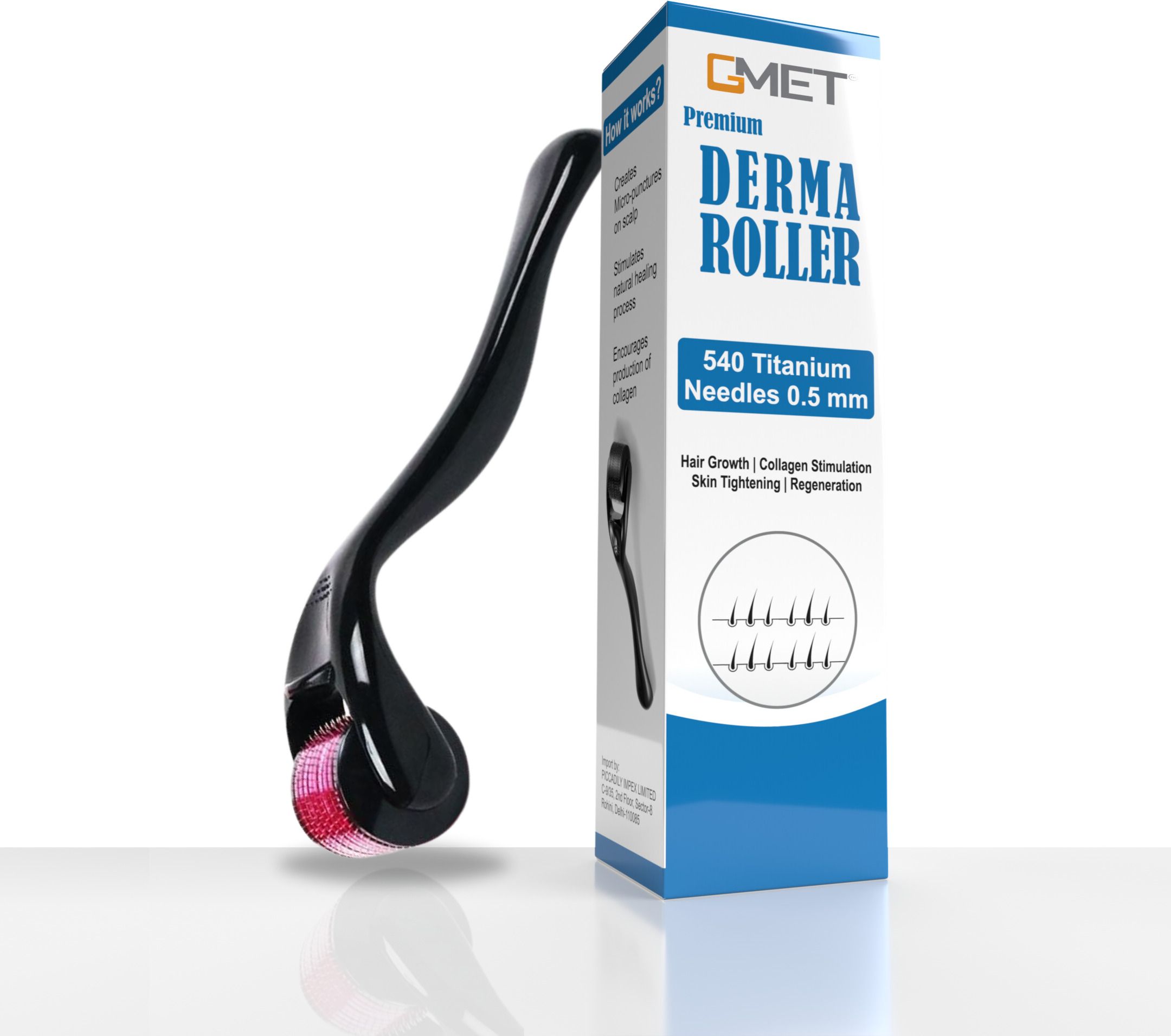 gmet Derma roller 0.5mm for hair & beard growth| 0.5 mm Titanium 540 micro needles-image-5