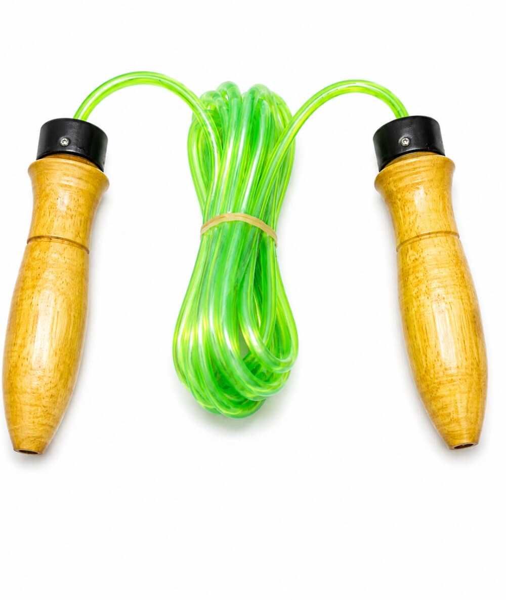 GREEN ROPE WOODEN GRIP Ball Bearing Skipping Rope-image-2