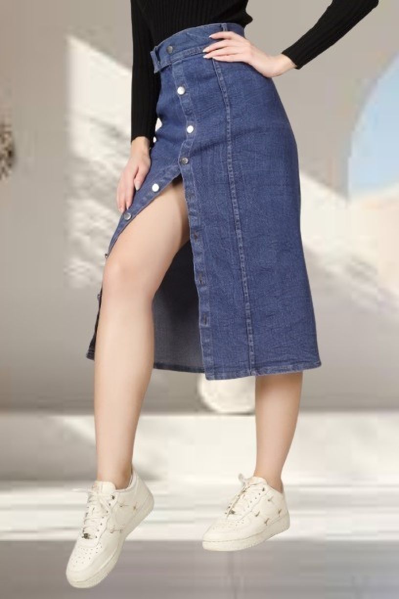 msnkapprel Women Self Design Straight Dark Blue Skirt-picture-18
