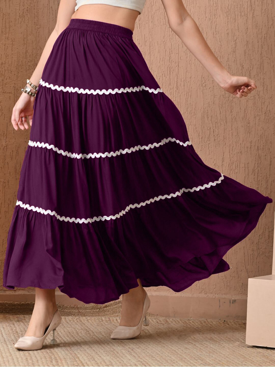deklook Women Printed Flared Purple Skirt-picture-10
