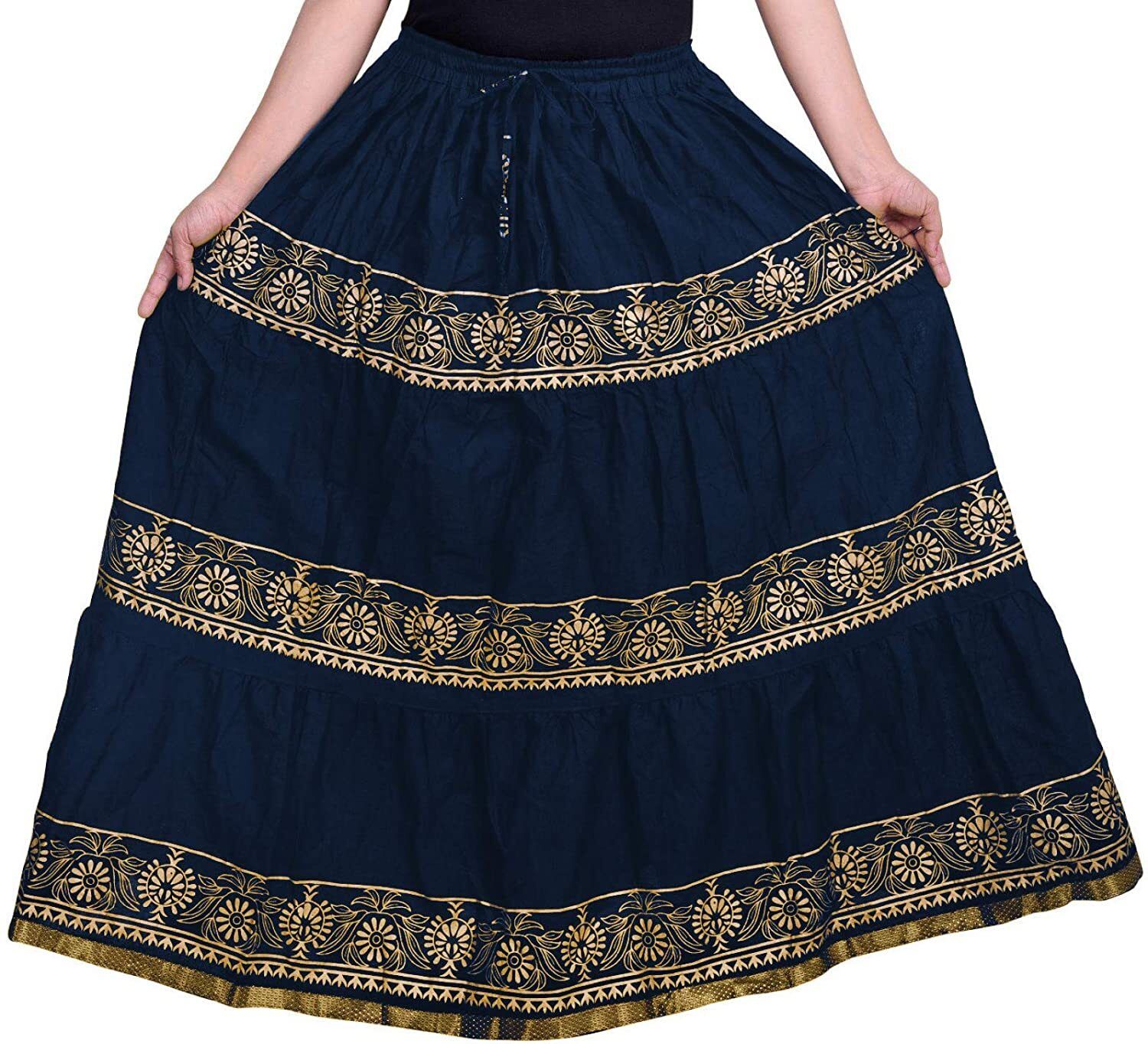 roohstyle Women Printed Flared Dark Blue Skirt-picture-34