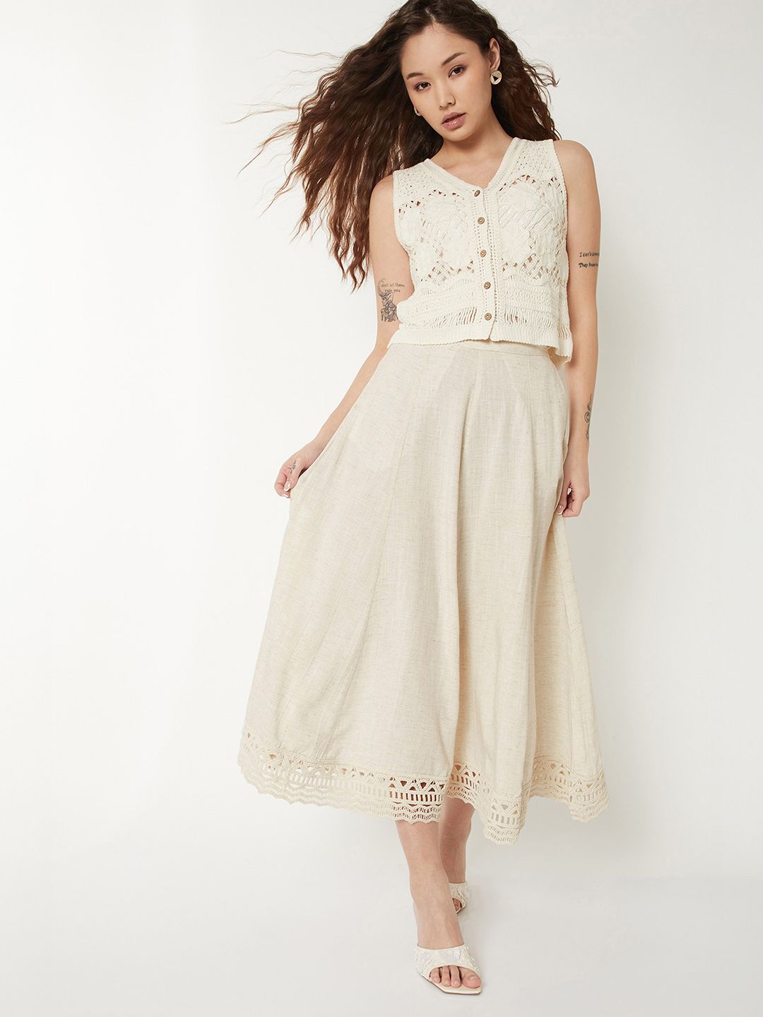 max Women Solid A-line Beige Skirt-picture-27
