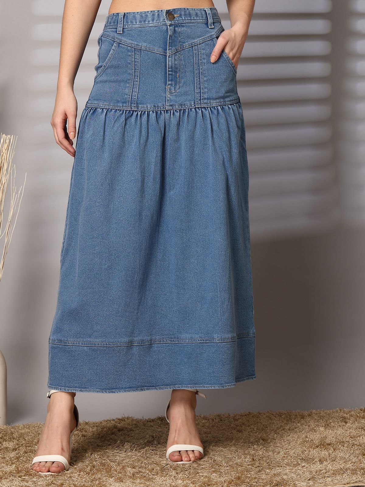 Women Solid Regular Light Blue Skirt-image-19