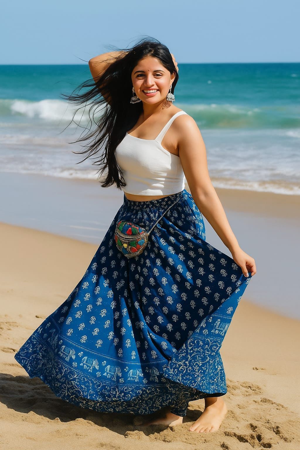 dream of style Women Printed Flared Blue Skirt-picture-18