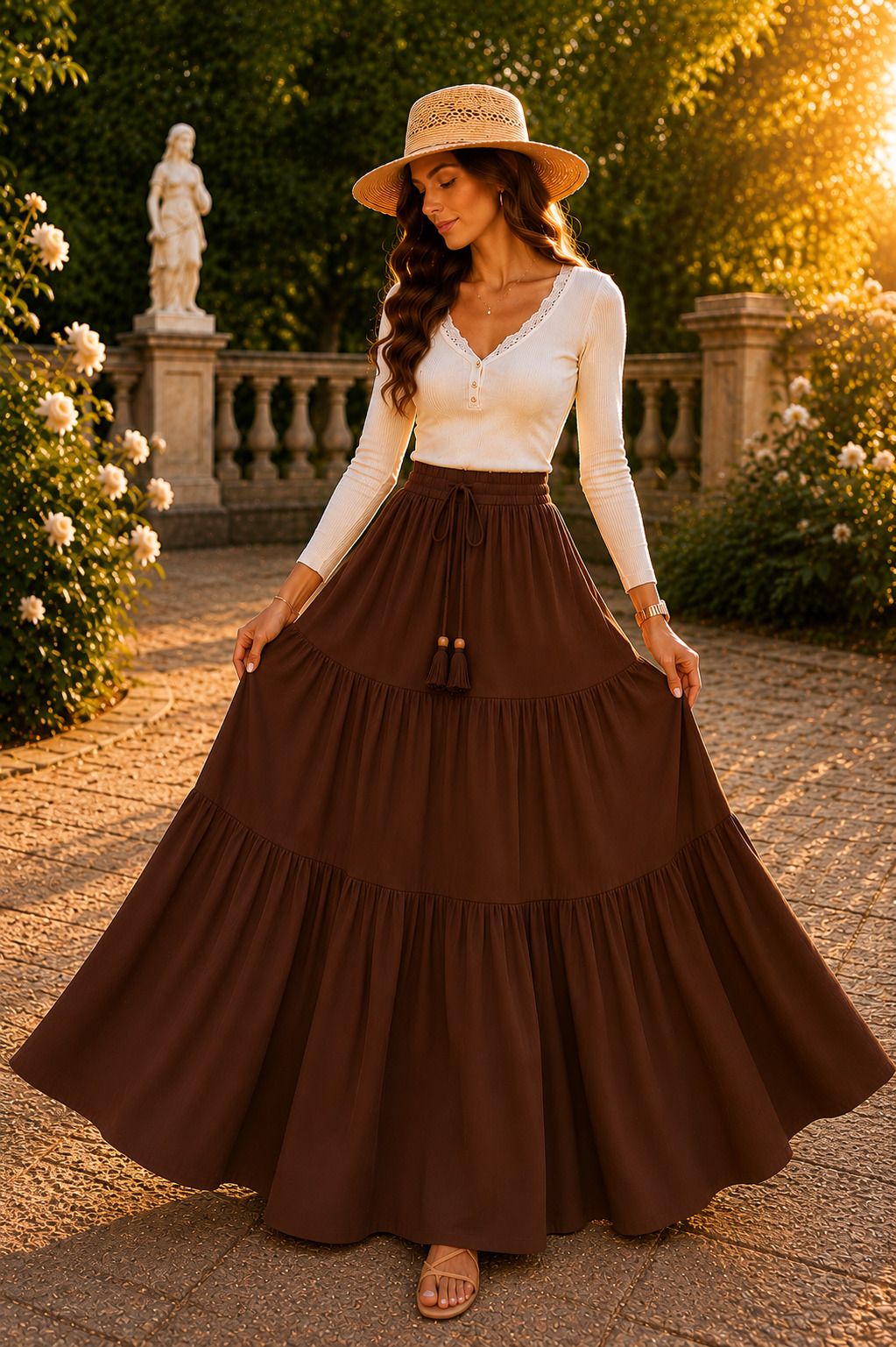 kaish Women Solid Flared Brown Skirt-picture-10