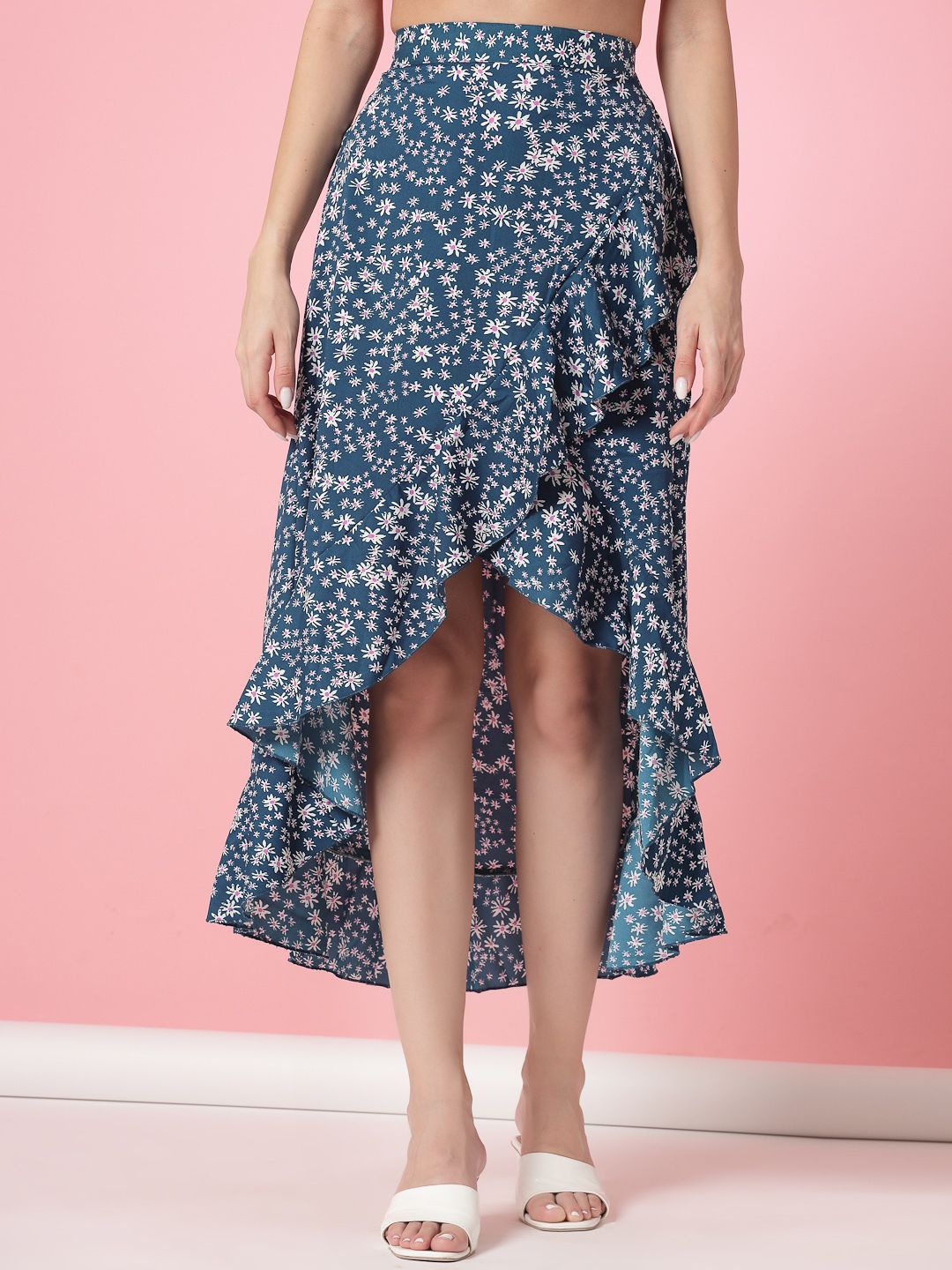 Women Striped Asymetric Blue Skirt