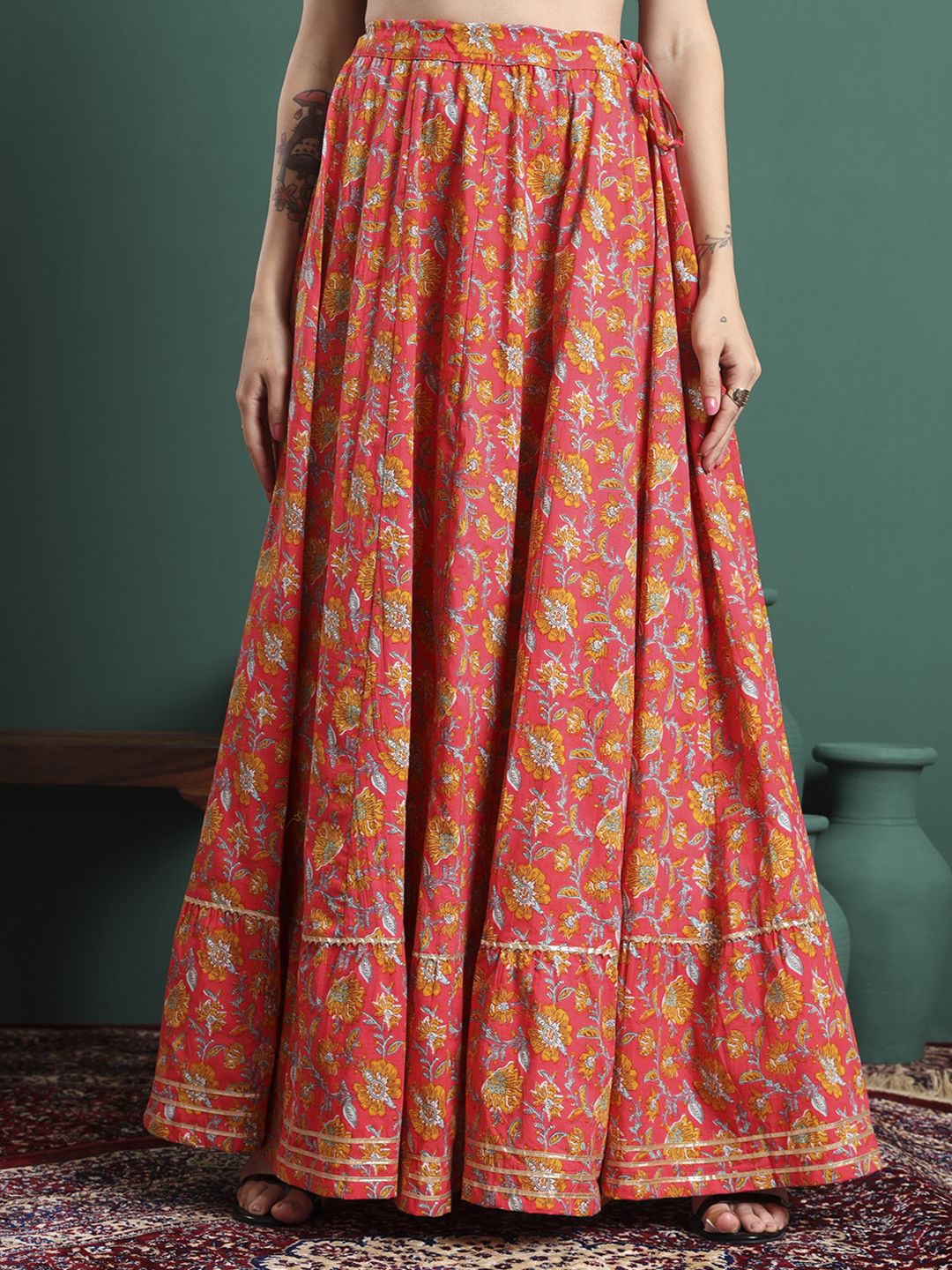 nypa Women Floral Print Flared Pink Skirt-picture-15