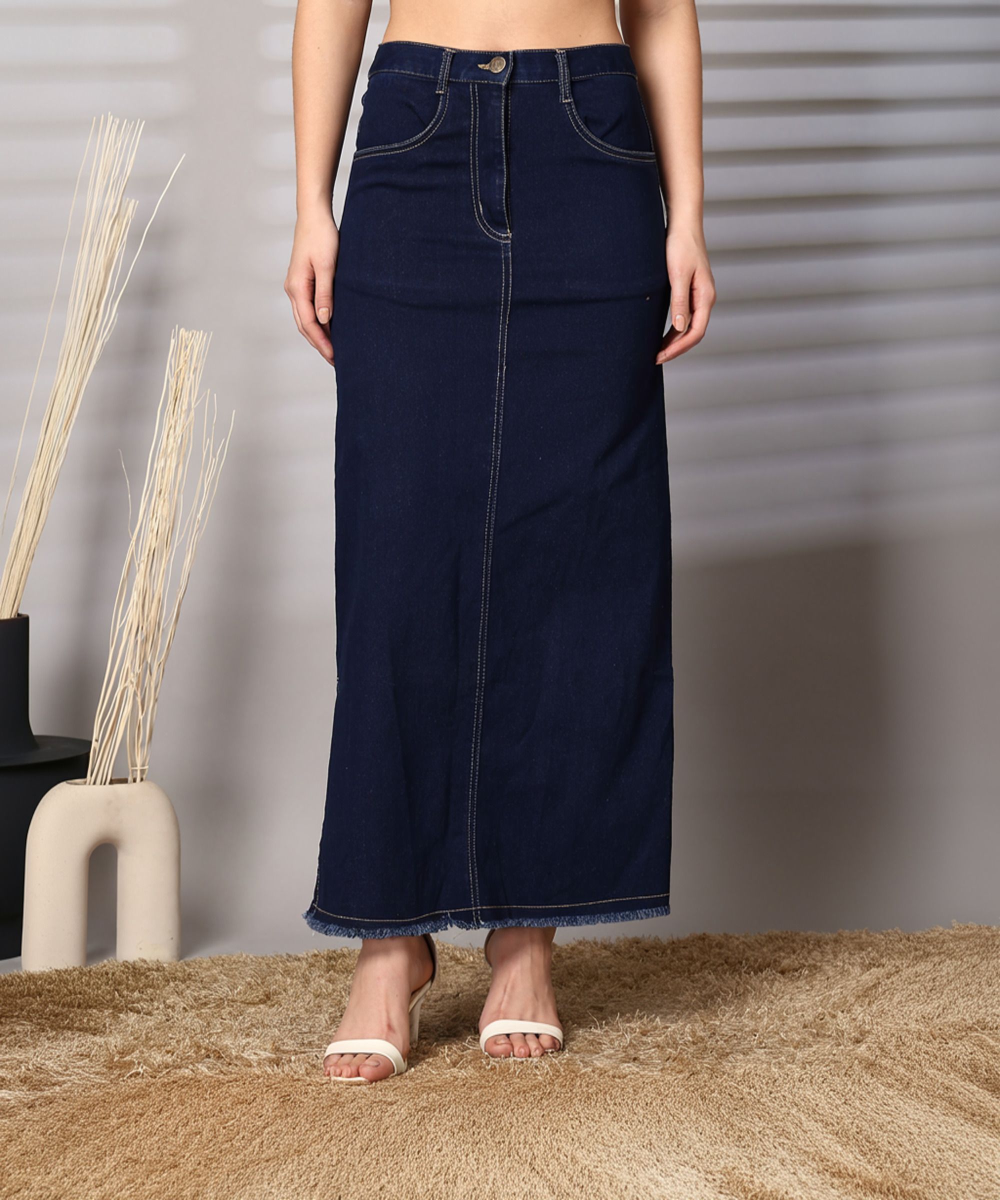 pluss Women Solid Regular Blue Skirt-picture-19