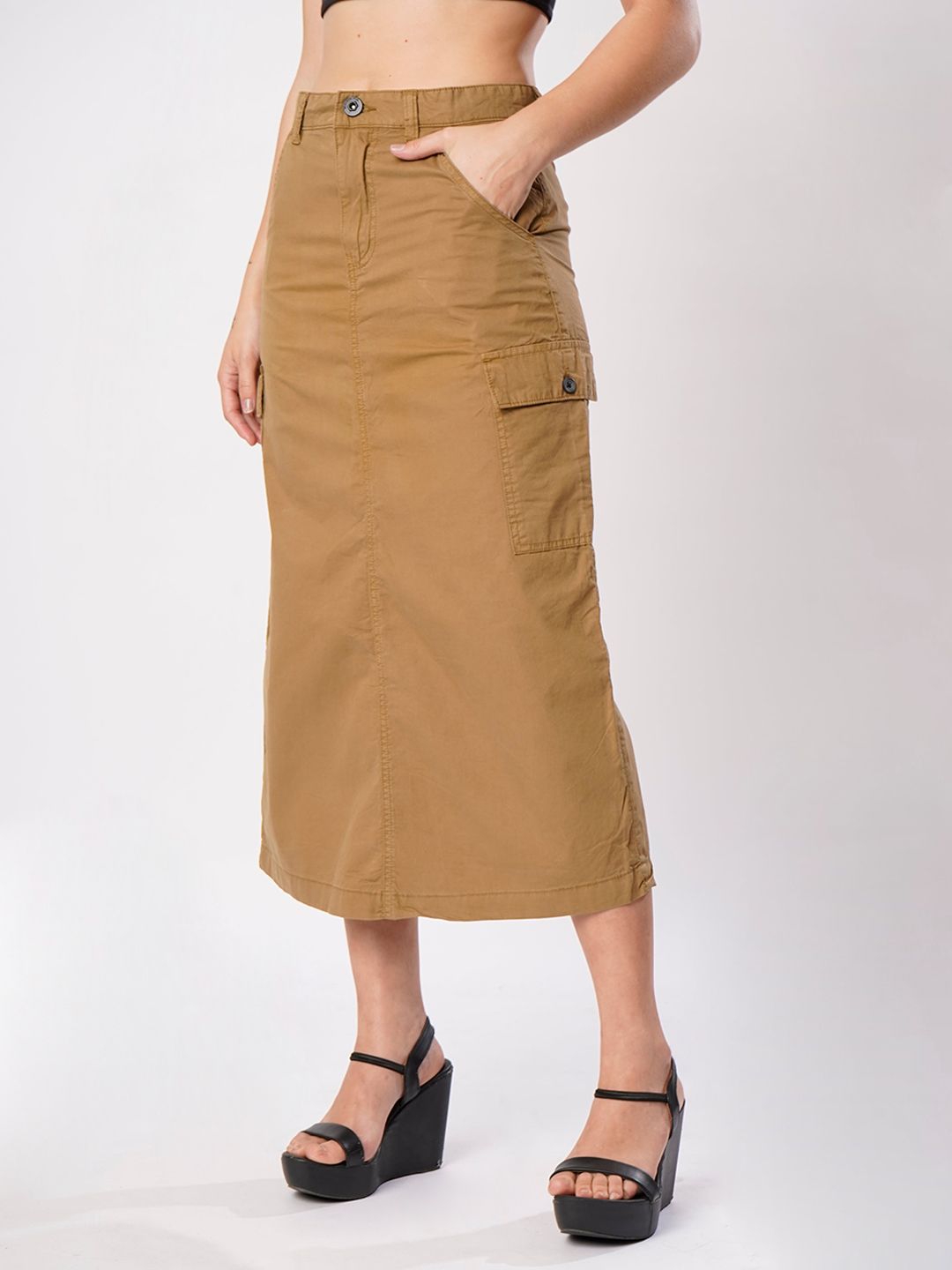 roadster Women Solid A-line Brown Skirt-picture-10