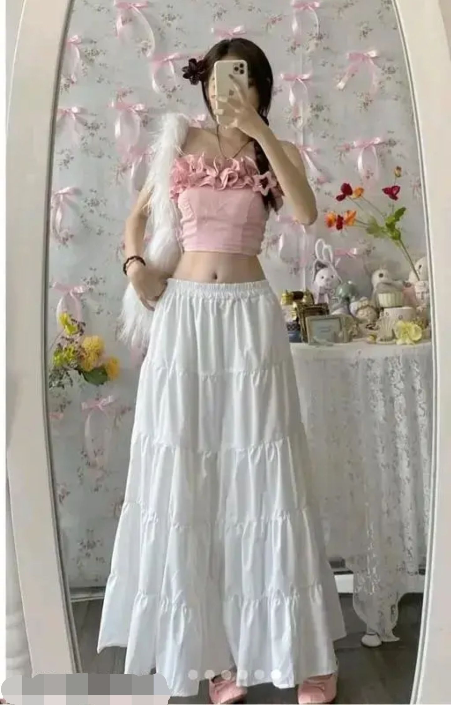 Women Solid Flared White Skirt-image-30