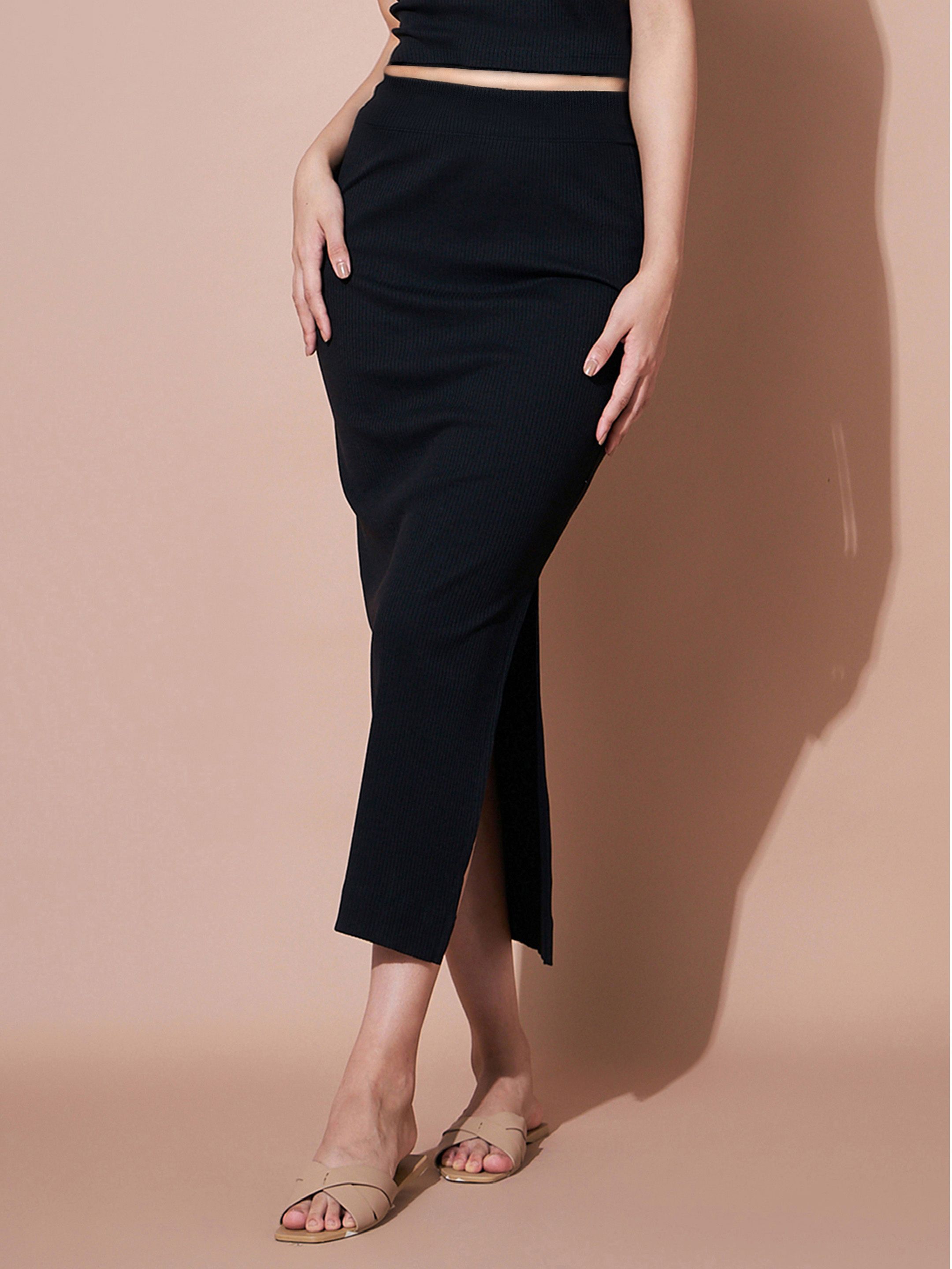 Women Self Design Pencil Black Skirt-image-32