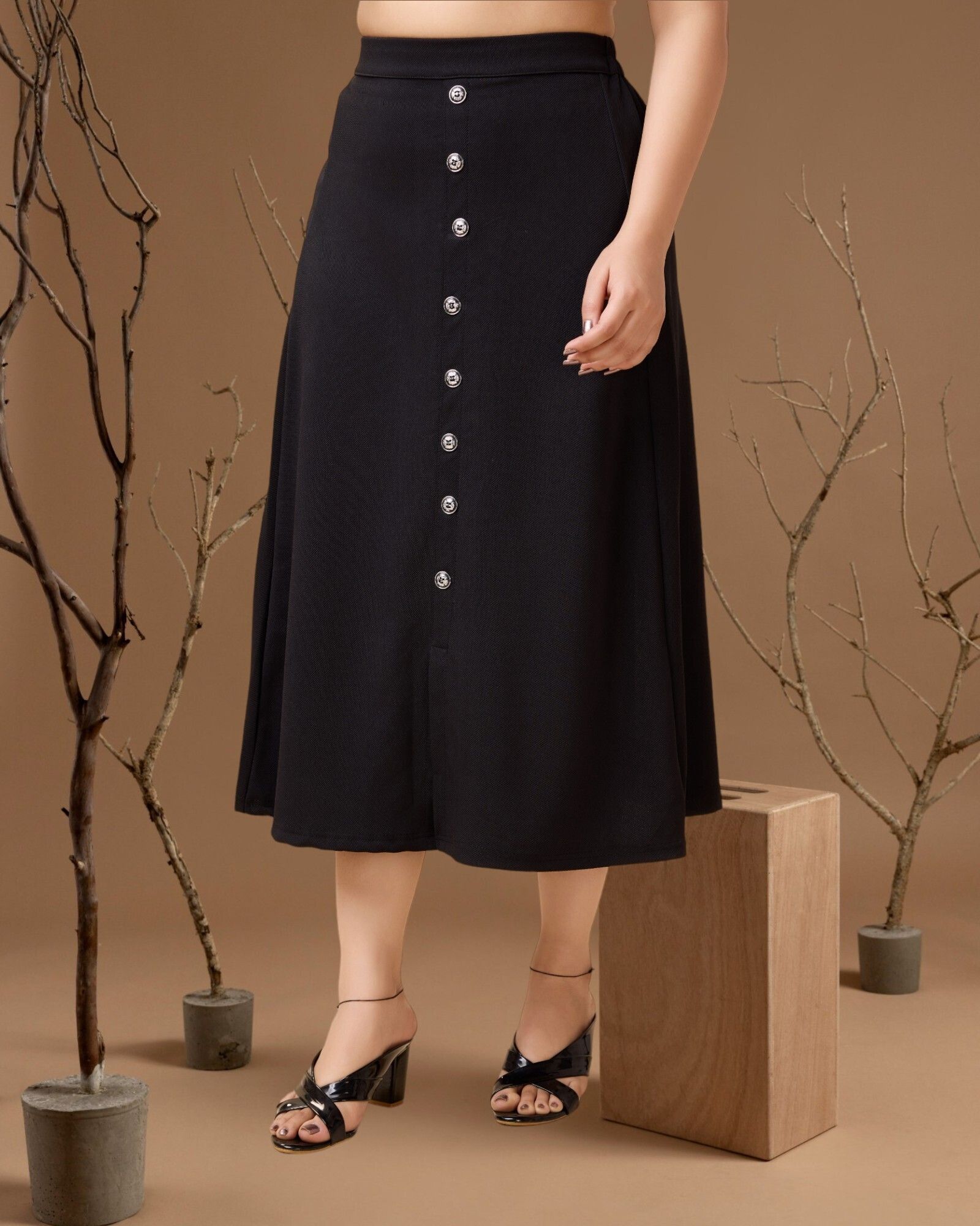areca designer Women Embellished, Solid A-line Black Skirt-picture-19