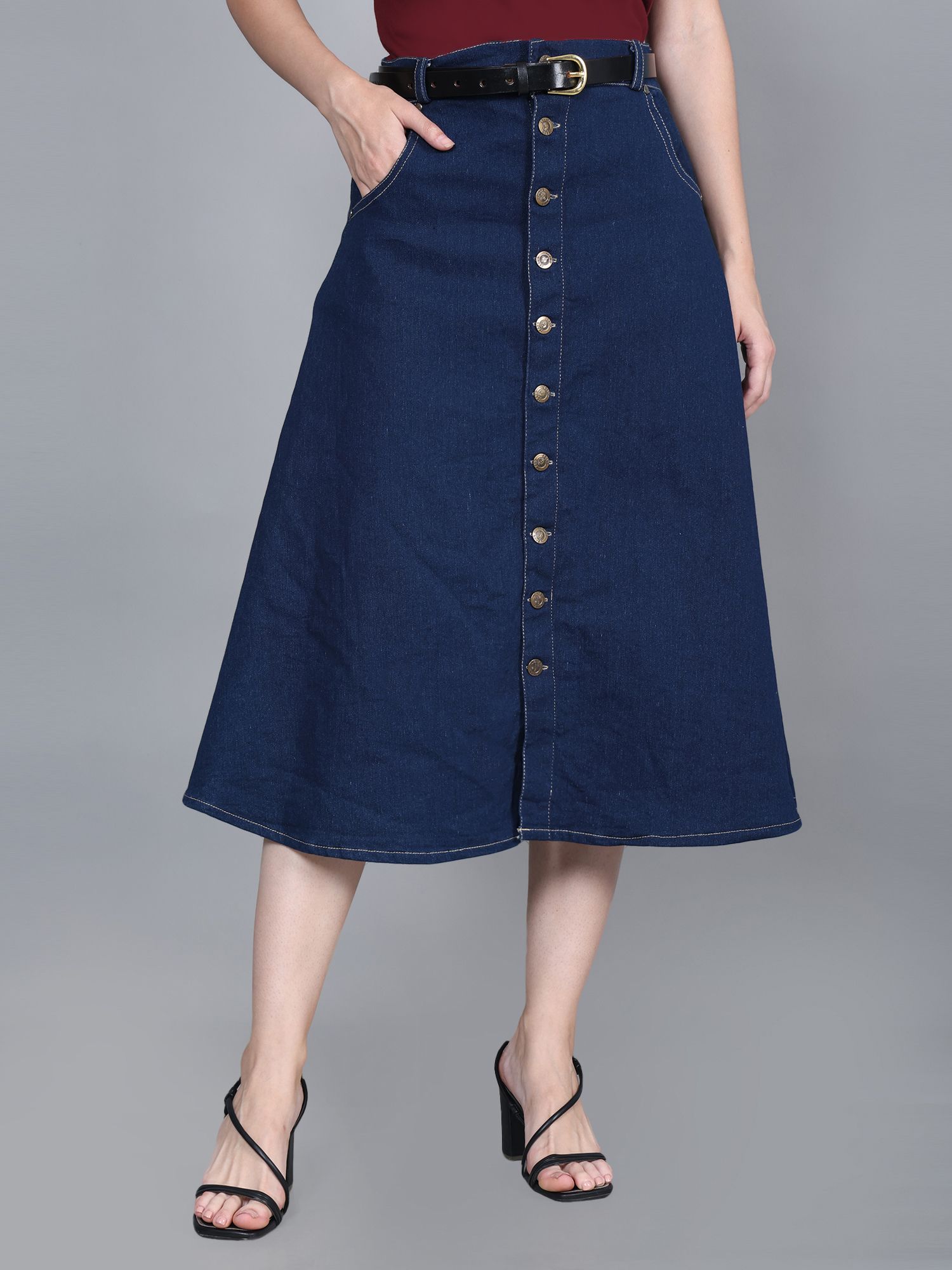 codaisy Women Solid A-line Blue Skirt-picture-13