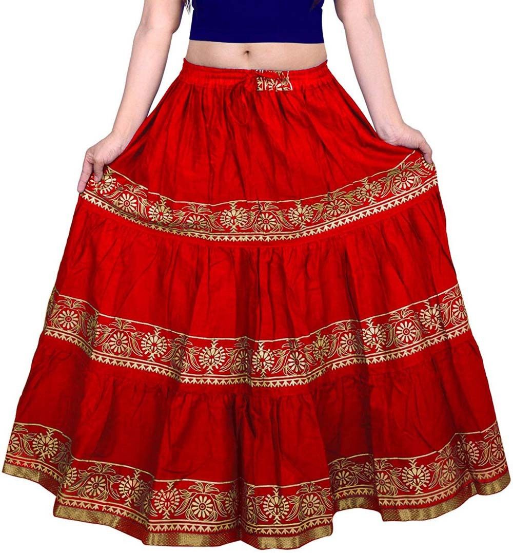 krishika Women Printed Gathered Red Skirt-picture-16
