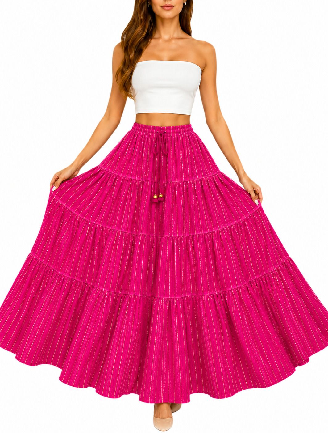 kaish Women Printed A-line Gold, Pink Skirt-picture-20