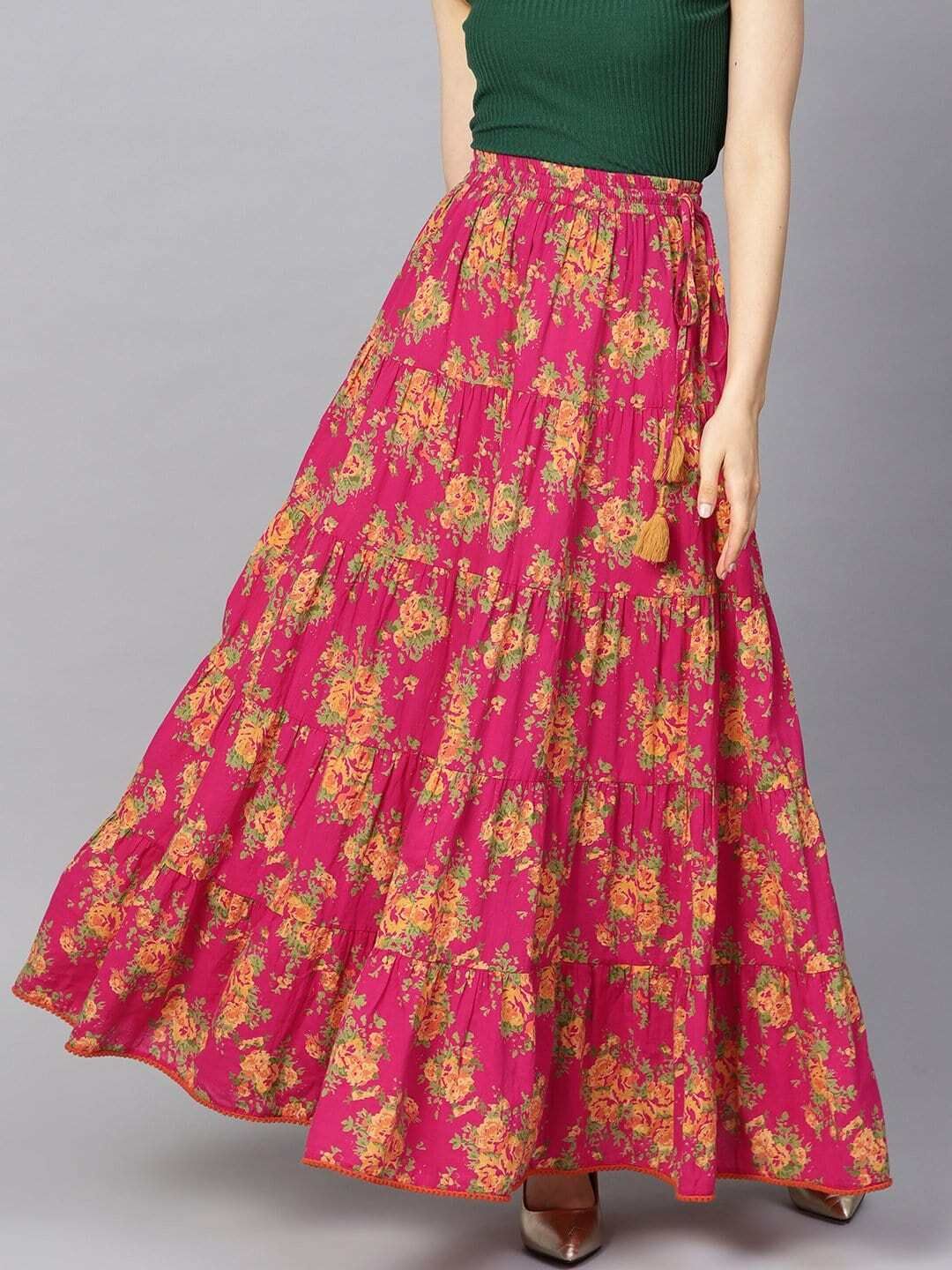 mfgiva Women Printed Tiered Pink Skirt-picture-18