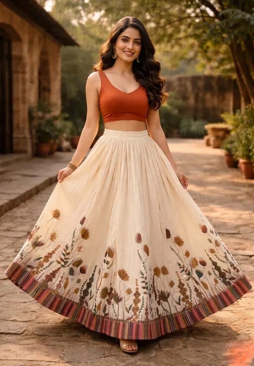 kailash Women Floral Print Flared White Skirt-picture-27
