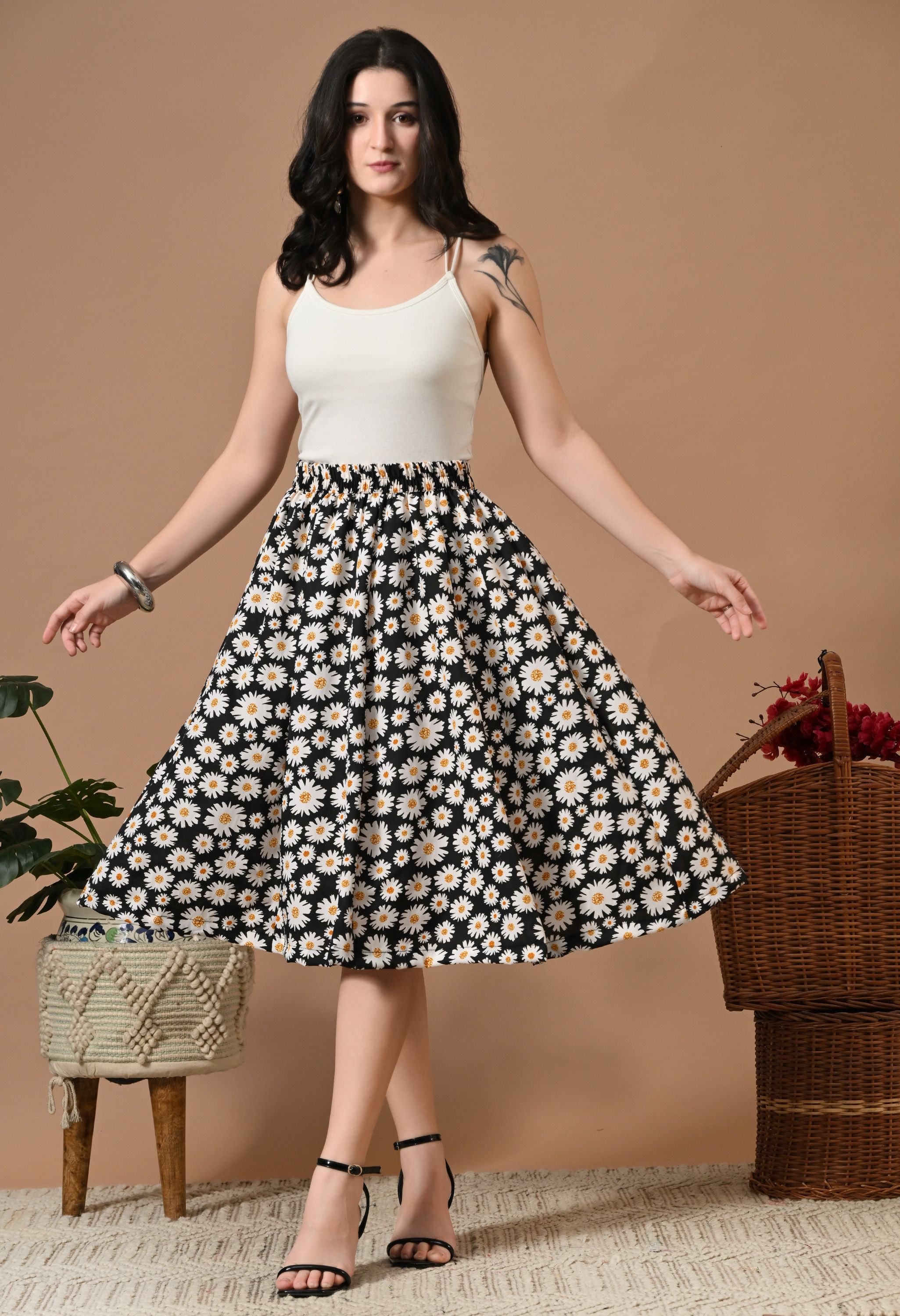 Women Printed Regular Black Skirt-image-48