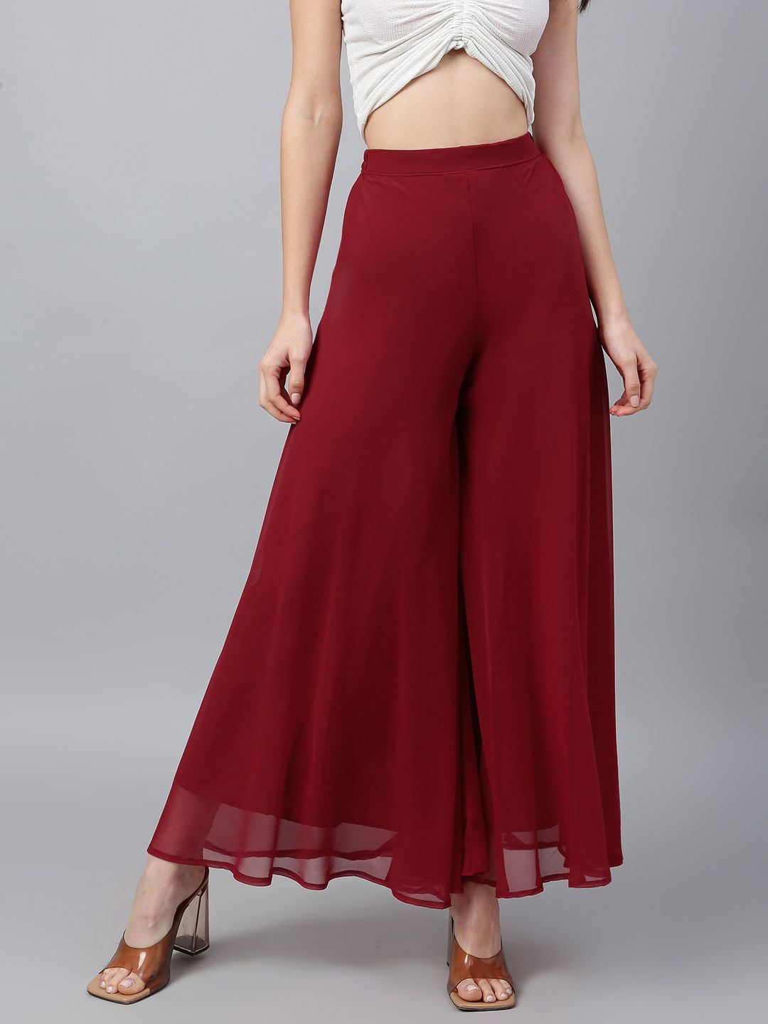 Women Solid Gathered Maroon Skirt-image-22