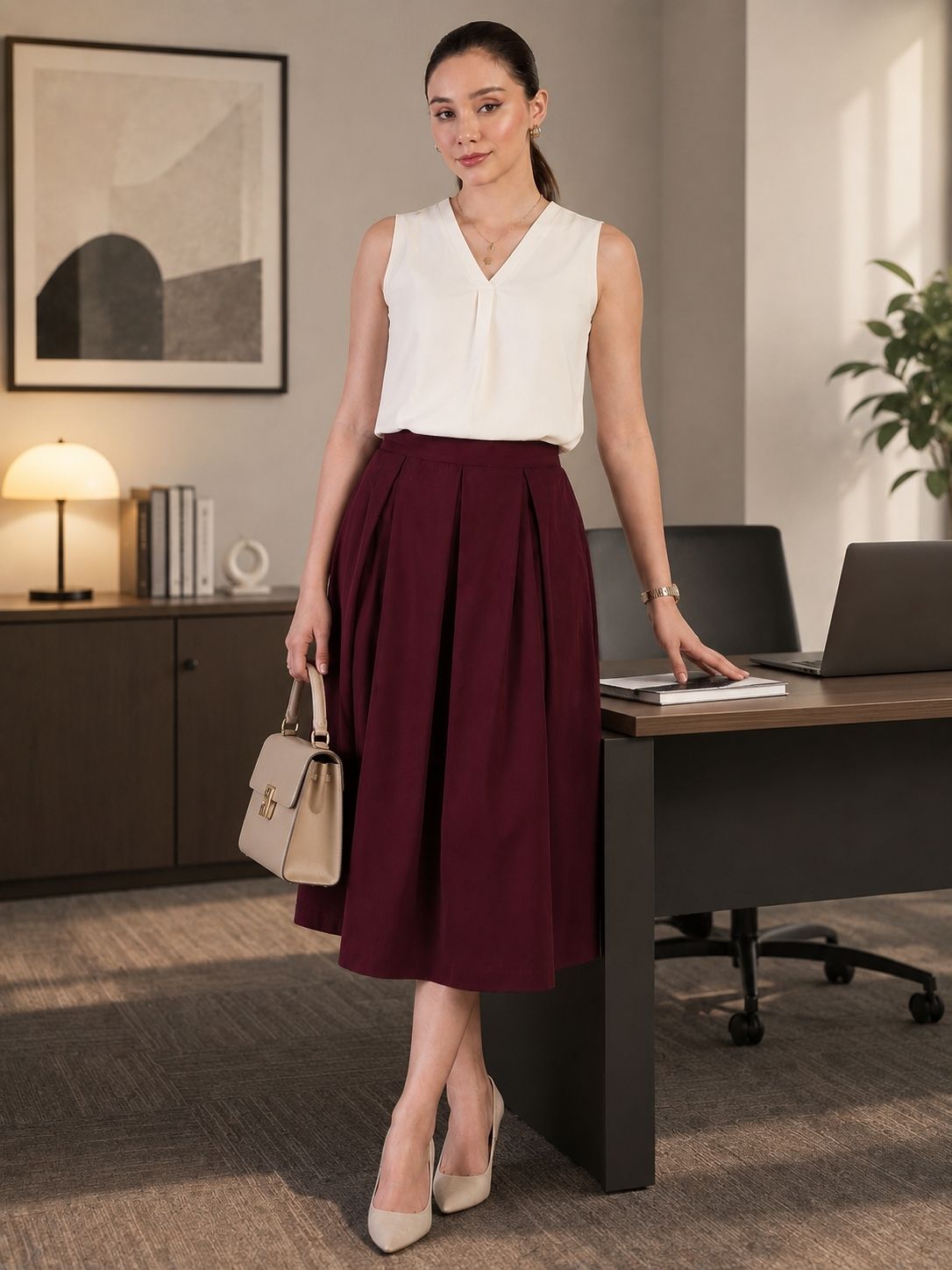 winered Women Solid Flared Maroon Skirt-picture-46