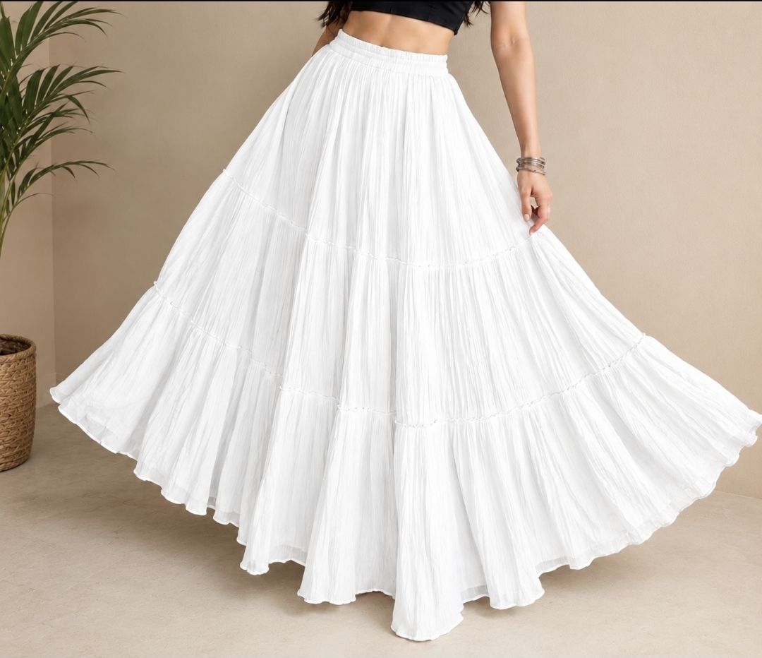 Women Solid Layered White Skirt-image-14
