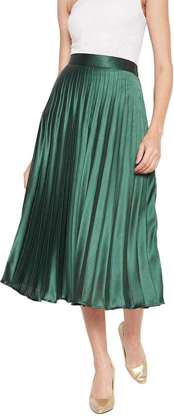 zwerlon Women Solid Pleated Green Skirt-picture-42