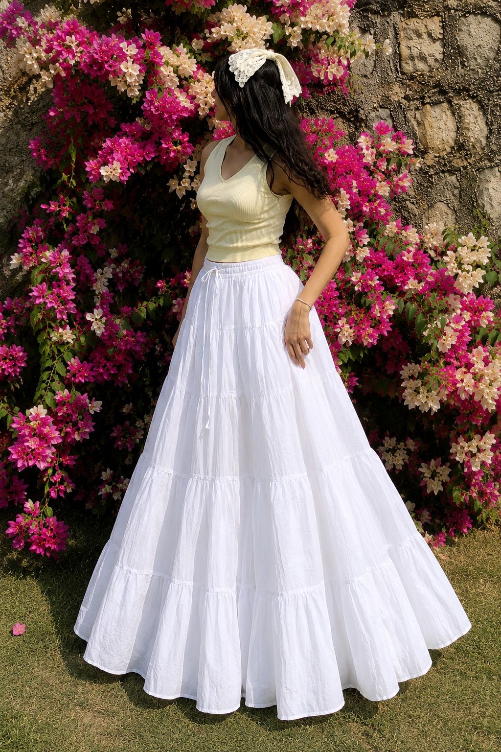 Women Solid Flared White Skirt-image-18