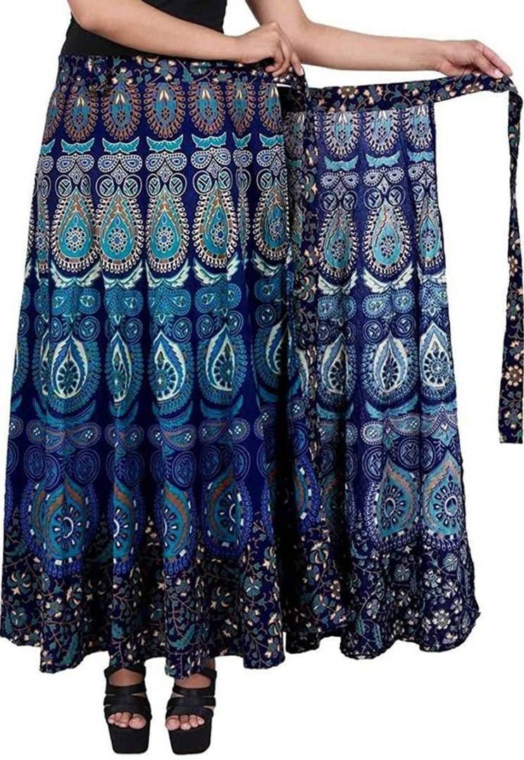 jaipuri fashionista Women Printed Wrap Around Blue Skirt-picture-18