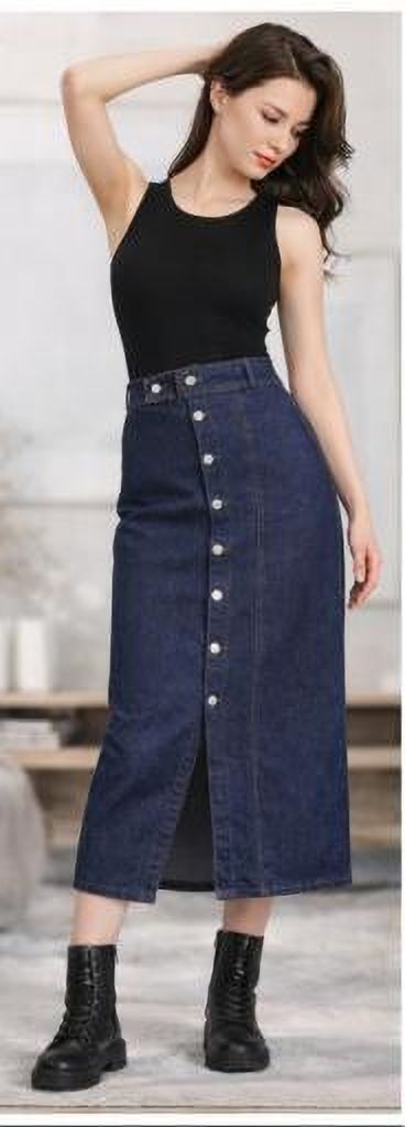 msnkapprel Women Self Design Straight Dark Blue Skirt-picture-29