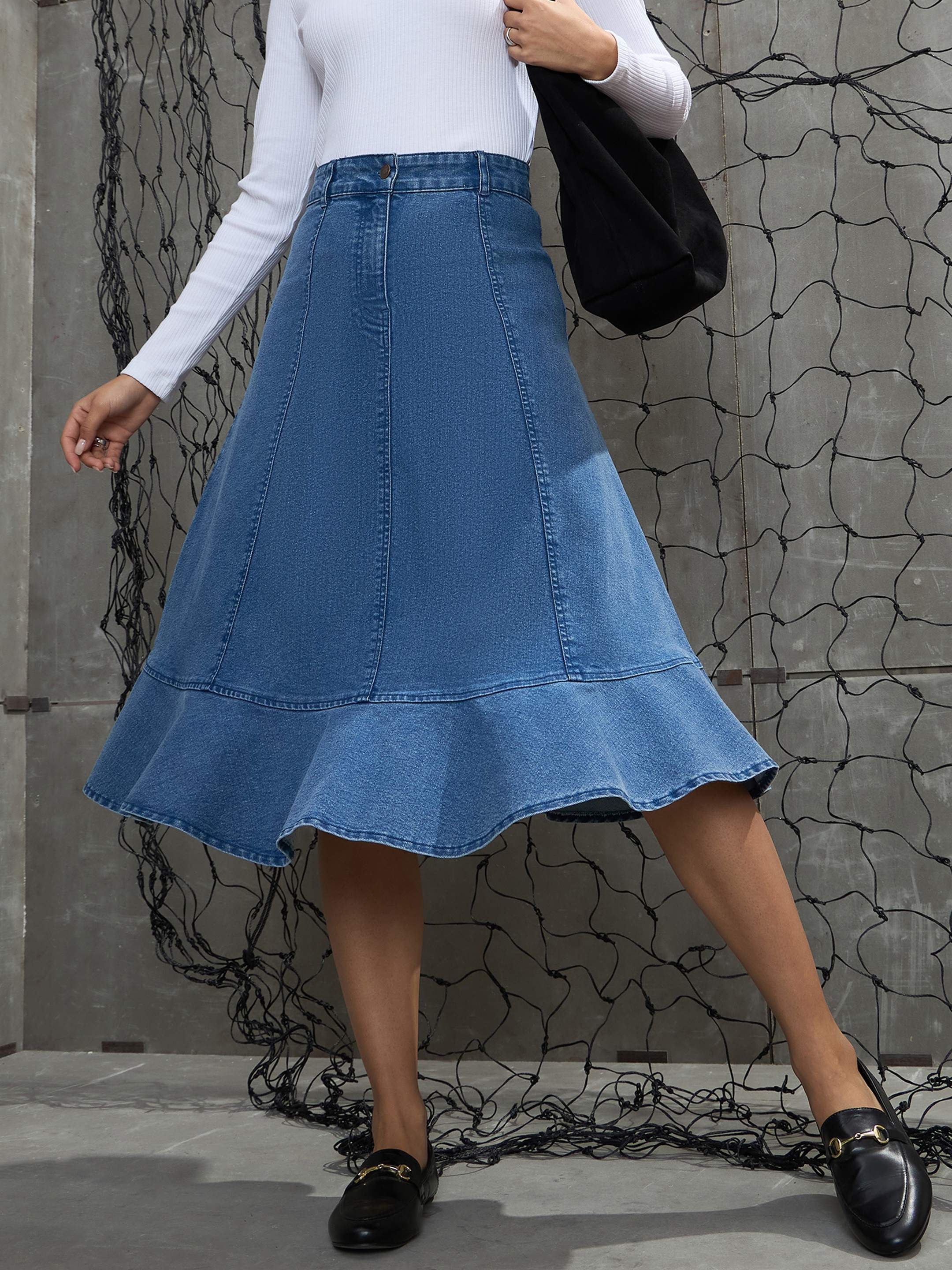 sassafras Women Solid Flared Blue Skirt-picture-17