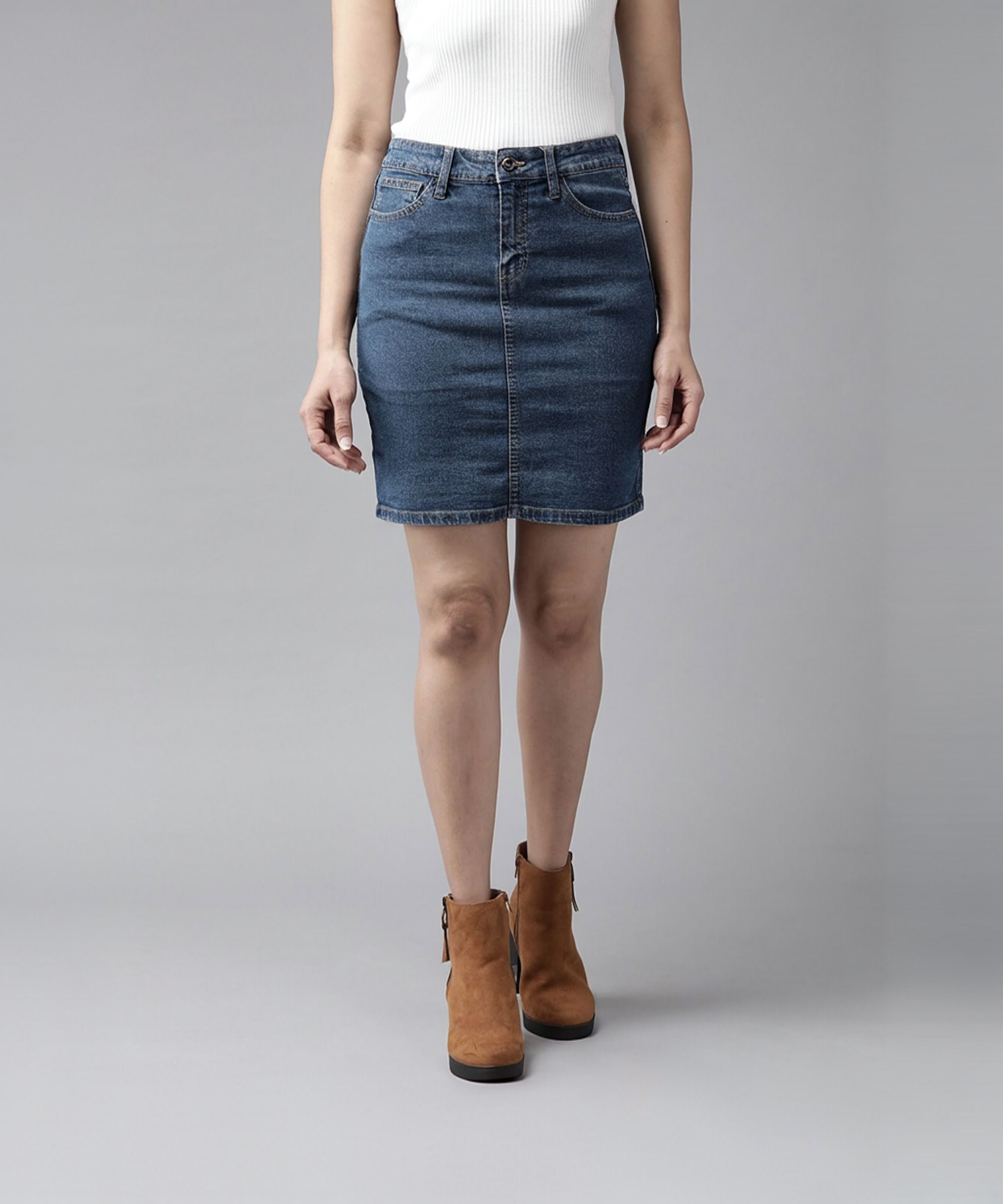 roadster Women Solid Straight Blue Skirt-picture-12