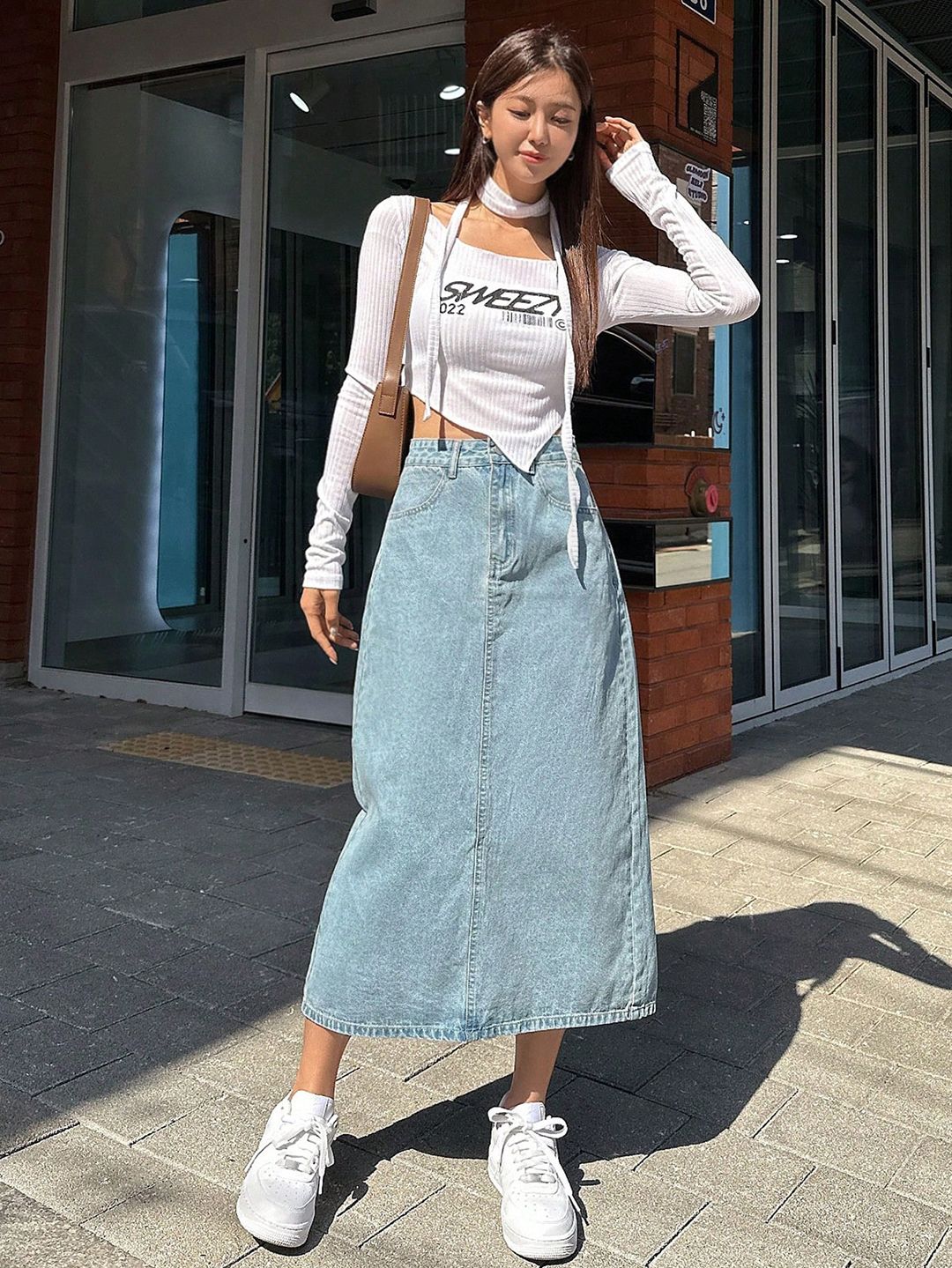 Women Solid Straight Light Blue Skirt-image-25