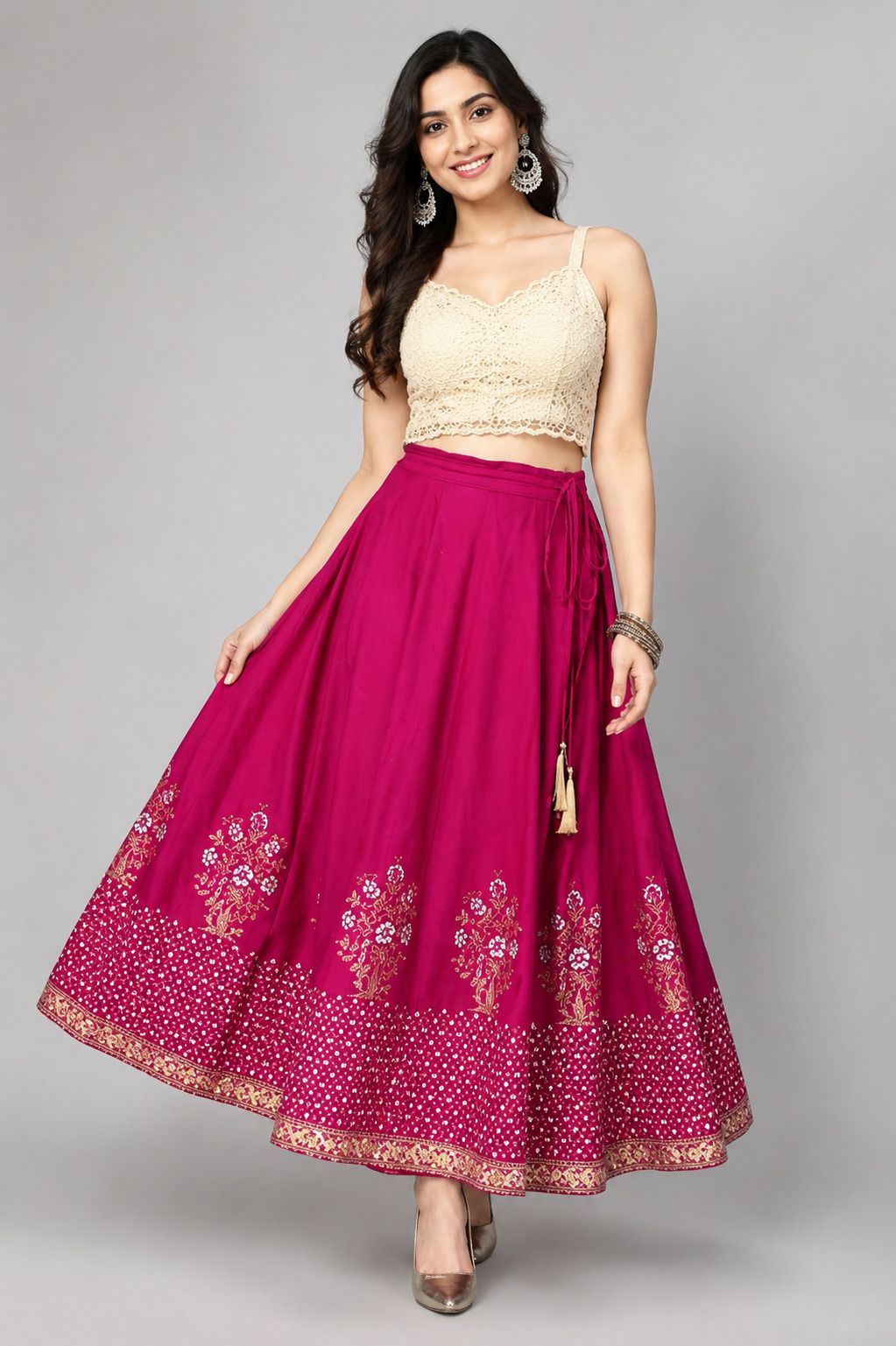 gravel grit Women Printed Flared Pink Skirt-picture-25