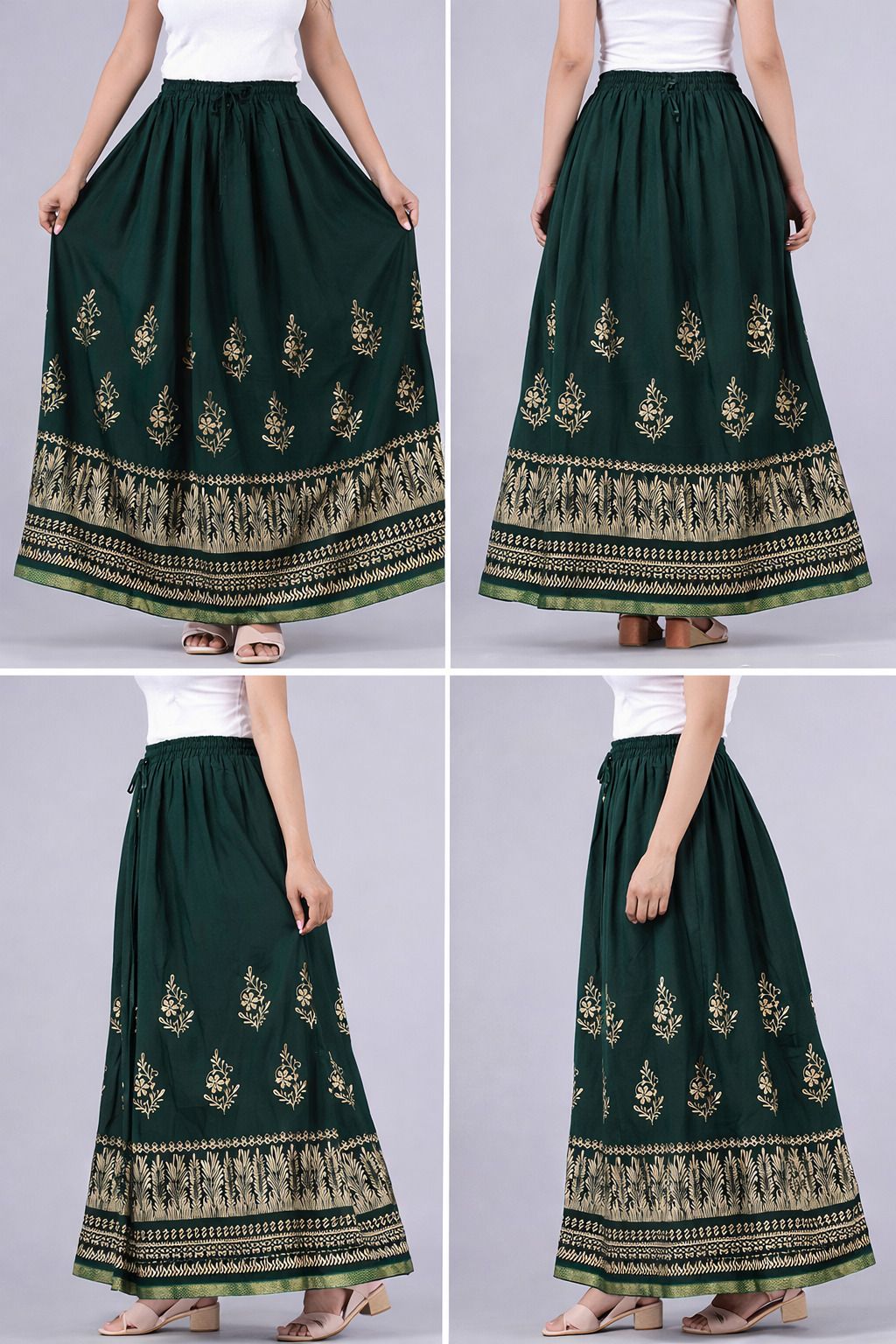 Women Printed Straight Dark Green Skirt