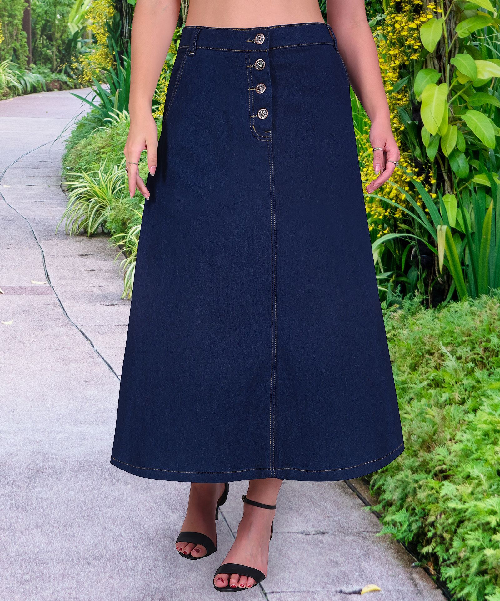 neunk Women Solid Flared Blue, Black Skirt-picture-18