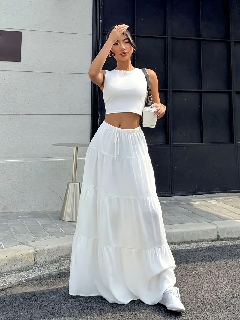 Women Solid Flared White Skirt-image-31